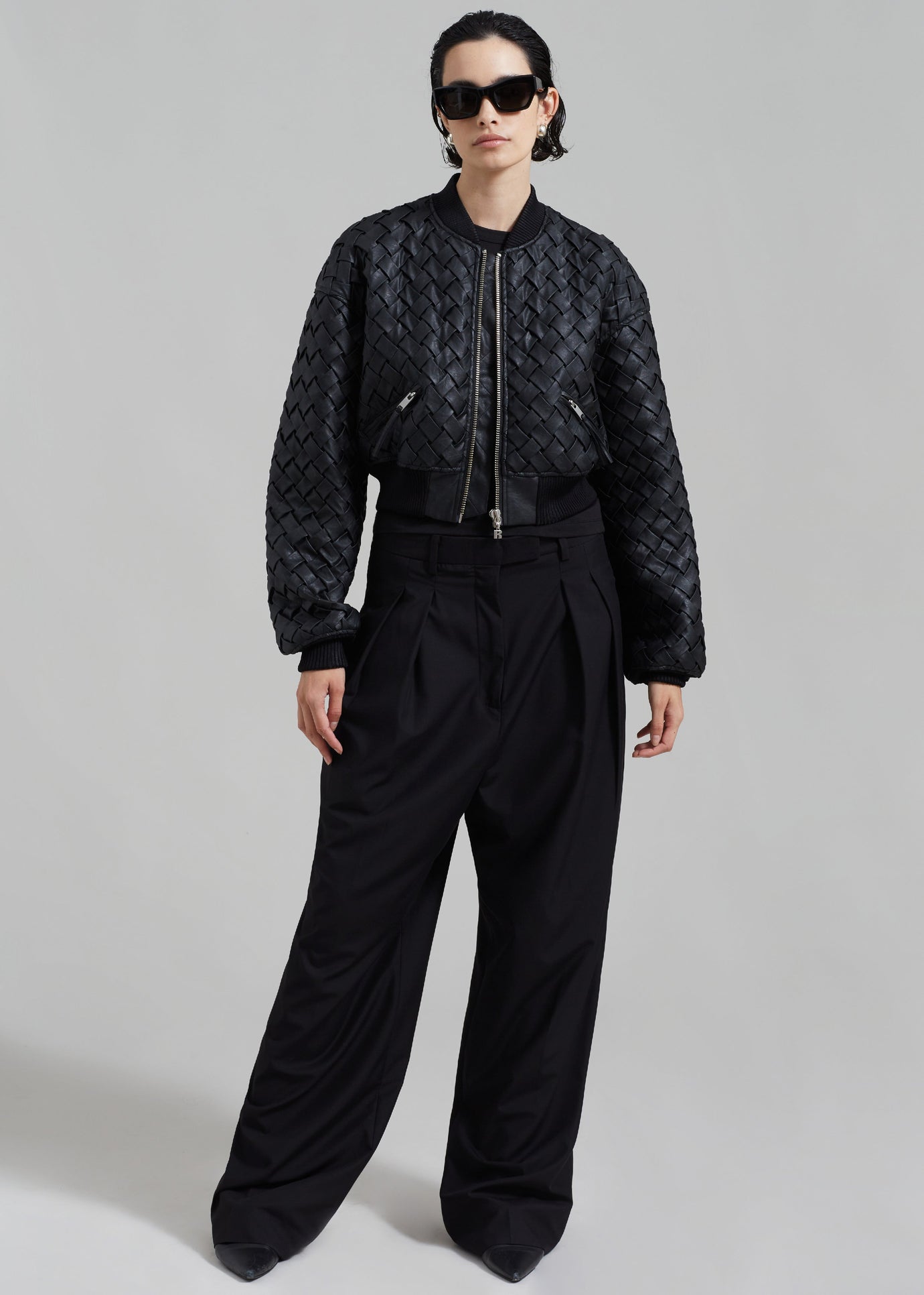 ROTATE Braided Bomber Jacket - Black - 1