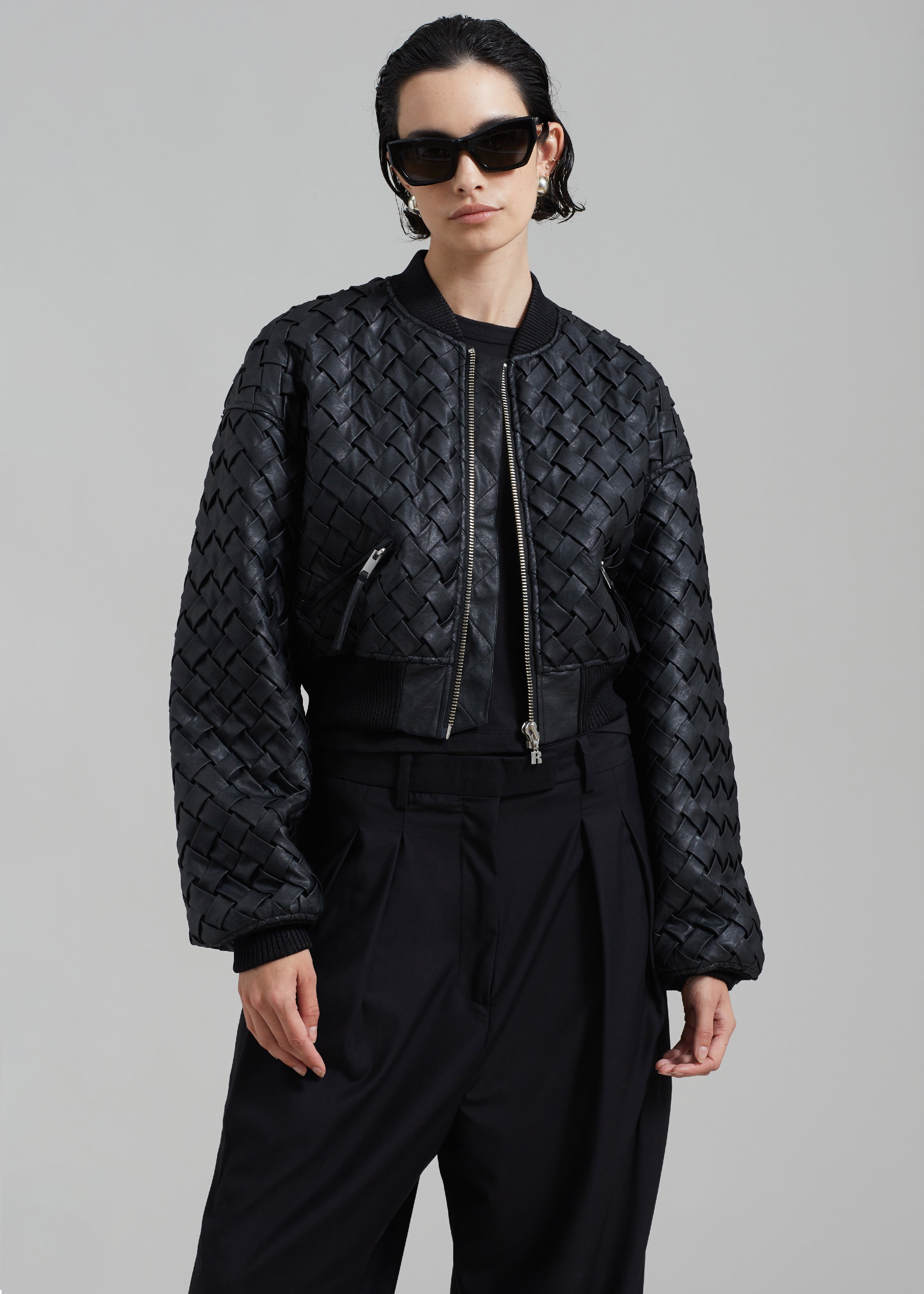 ROTATE Braided Bomber Jacket - Black - 5