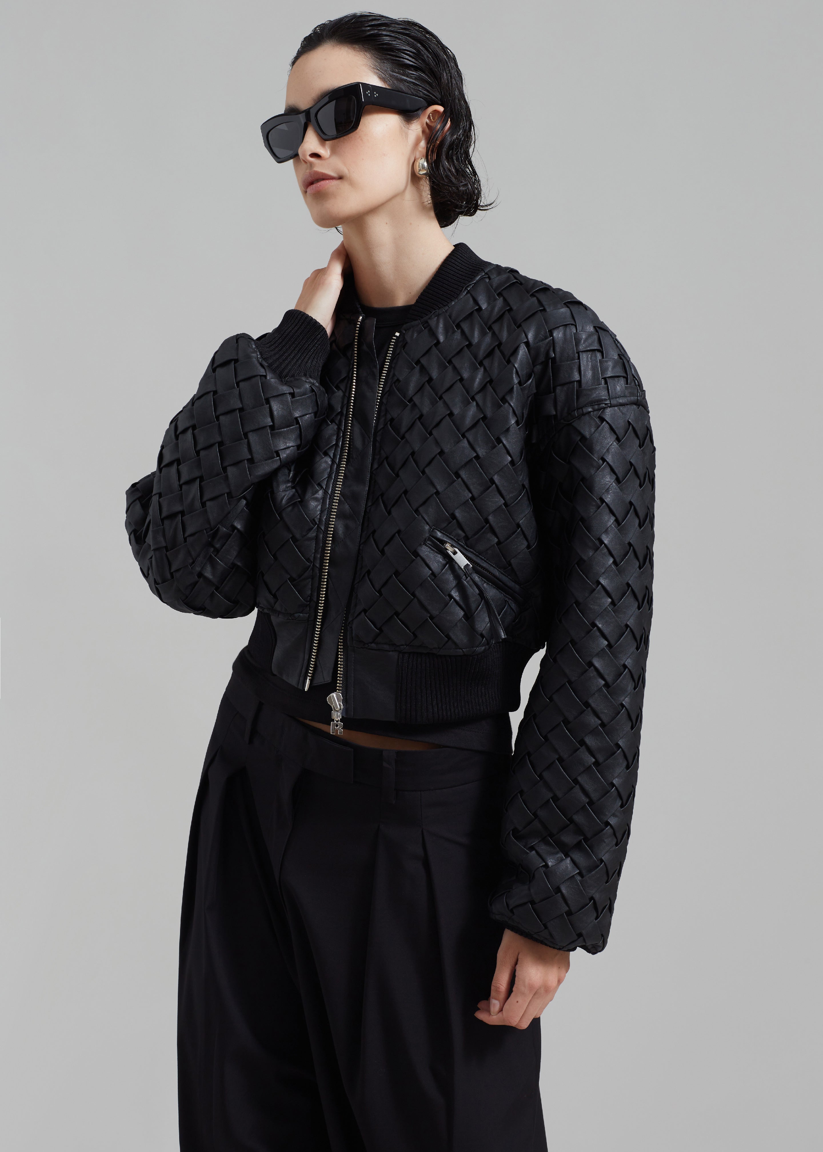 ROTATE Braided Bomber Jacket - Black - 9