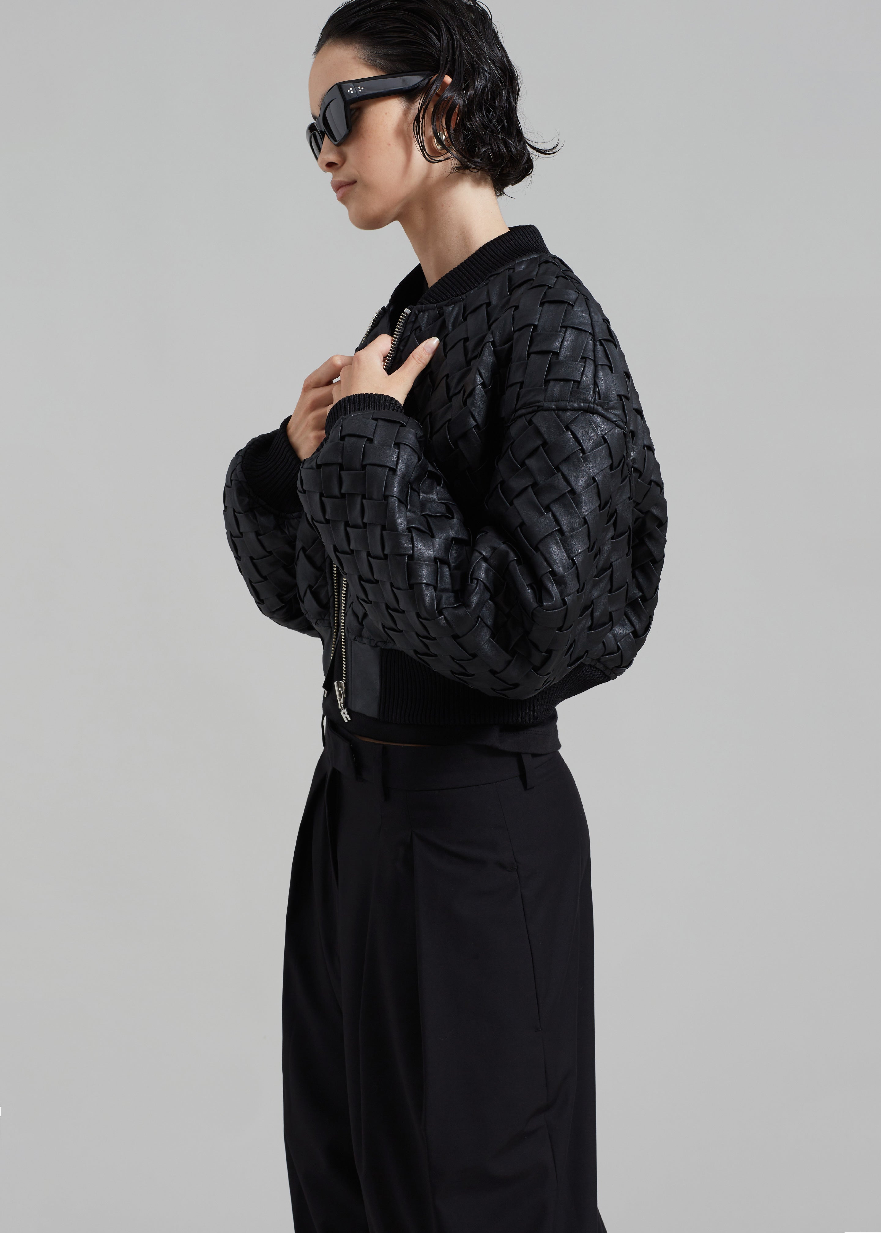 ROTATE Braided Bomber Jacket - Black - 8