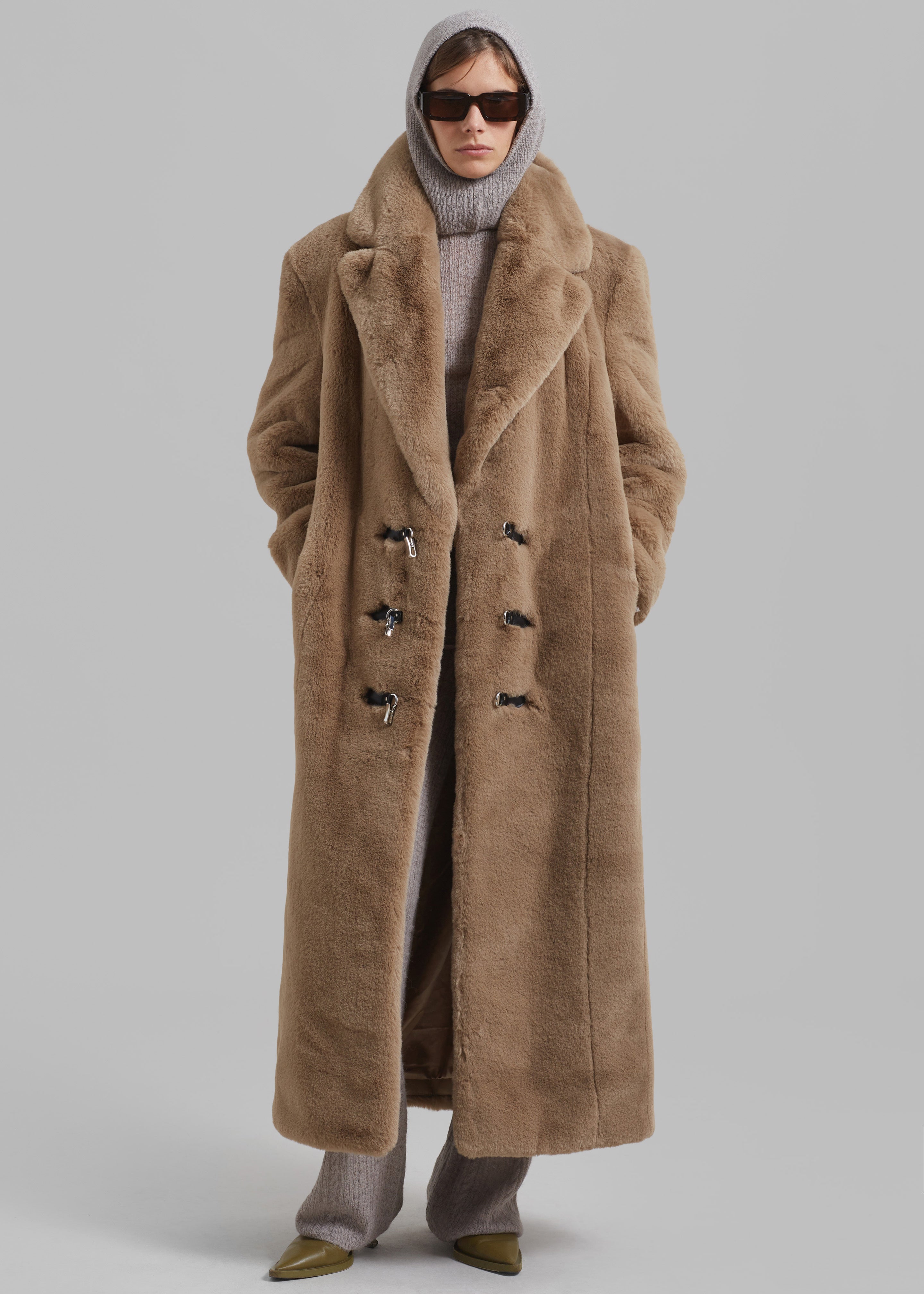 ROTATE Fluffy Clasp Coat - Sepia Tint - 4