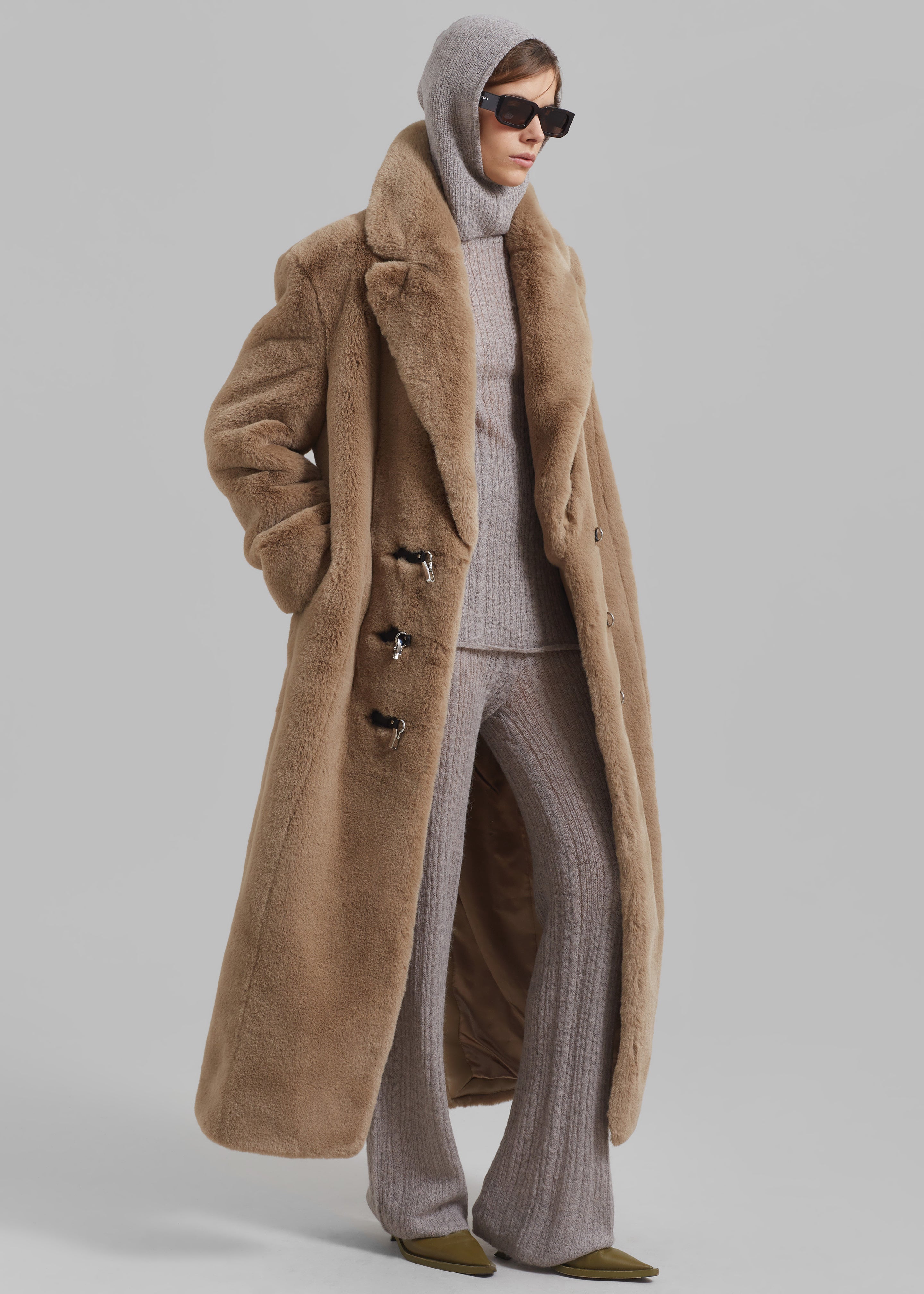 ROTATE Fluffy Clasp Coat - Sepia Tint - 1