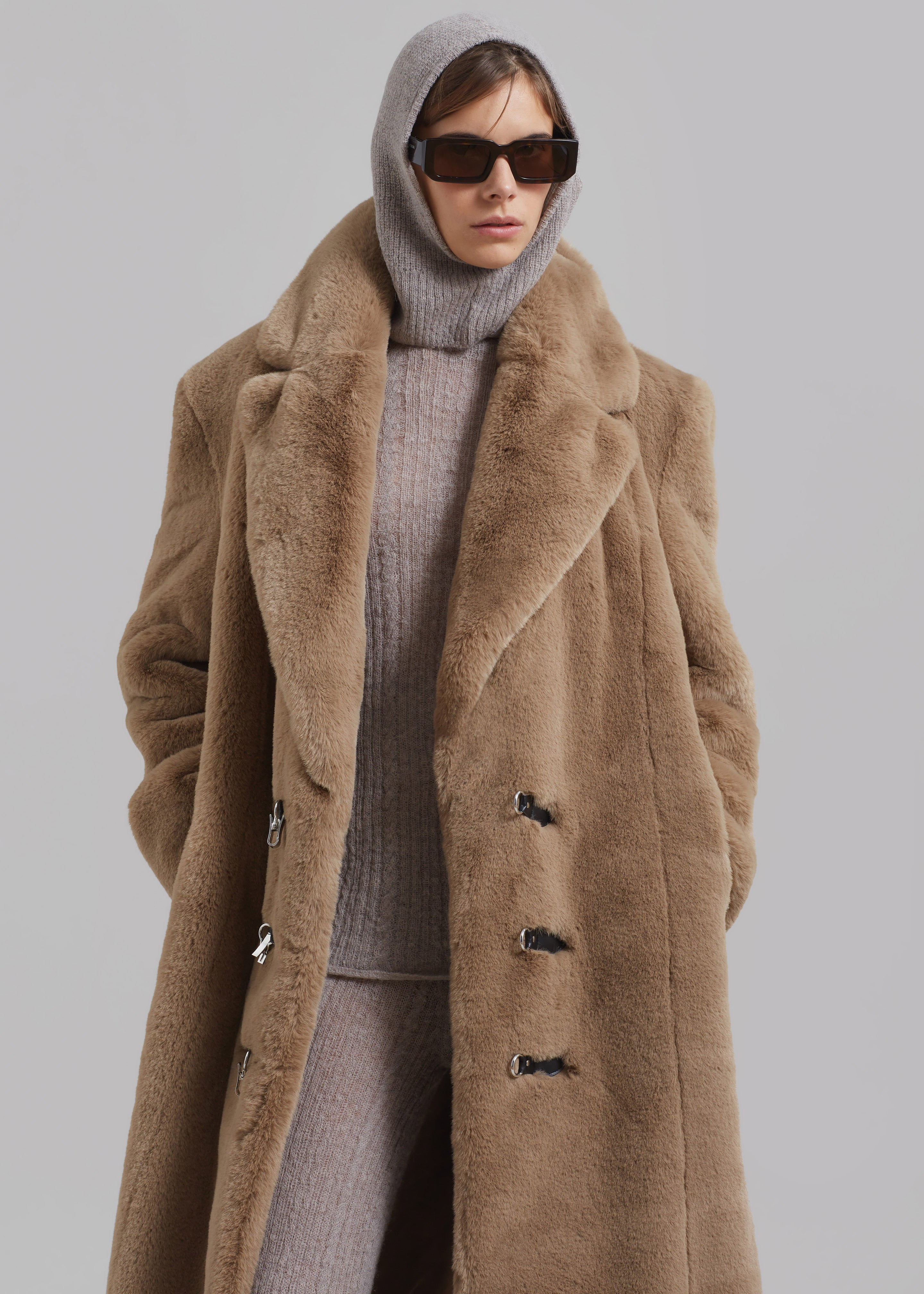 ROTATE Fluffy Clasp Coat - Sepia Tint - 5