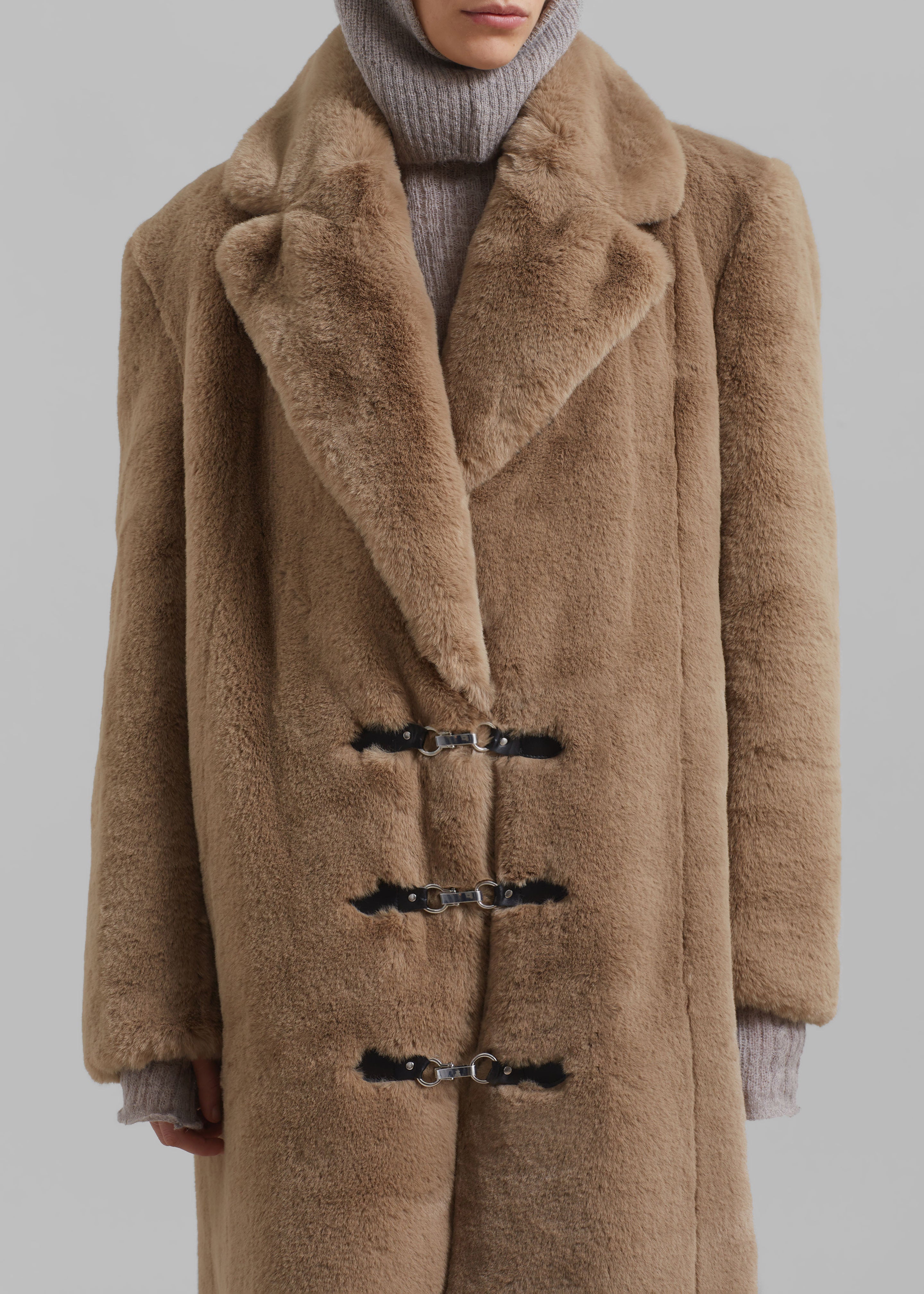 ROTATE Fluffy Clasp Coat - Sepia Tint - 3