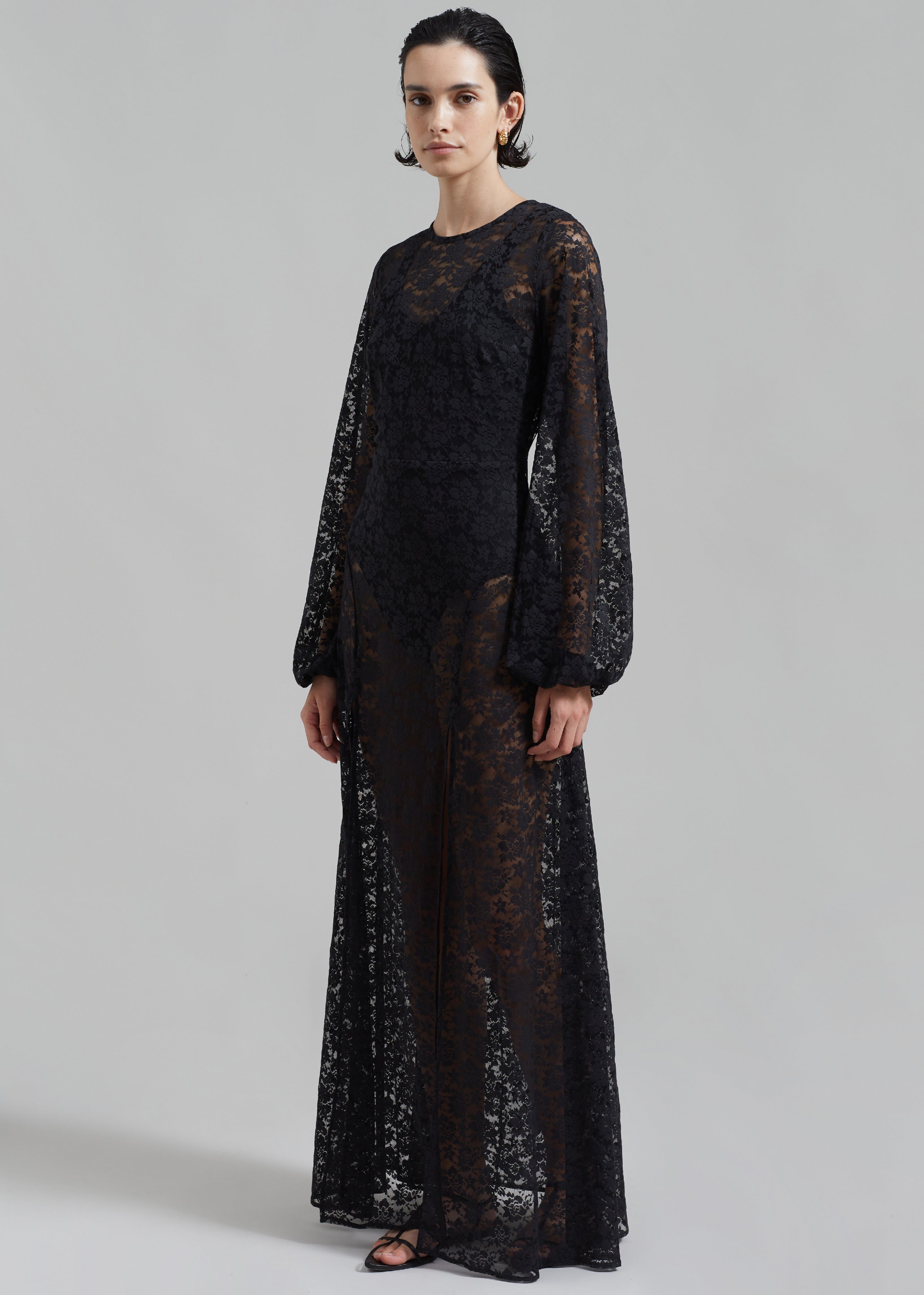 ROTATE Lace Maxi Slit Dress - Black - 3