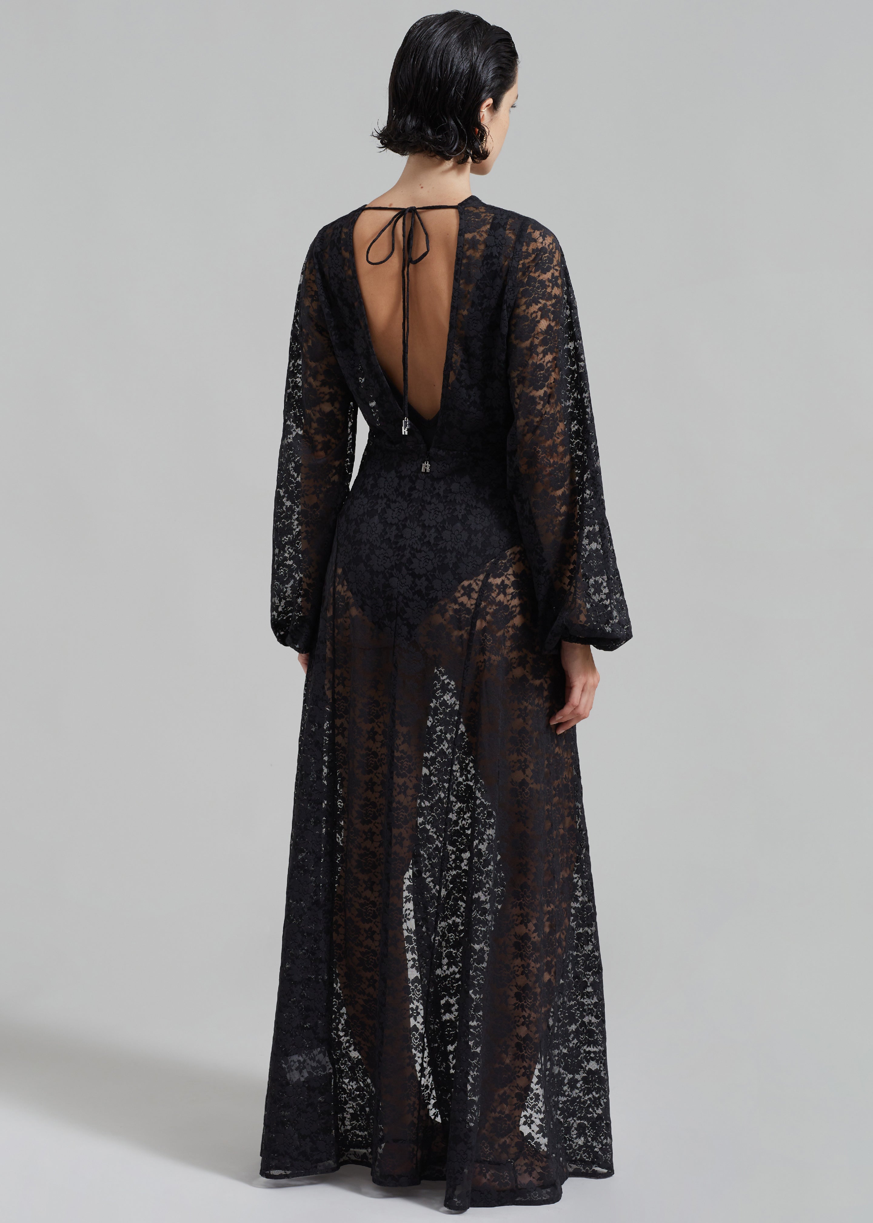 ROTATE Lace Maxi Slit Dress - Black - 5