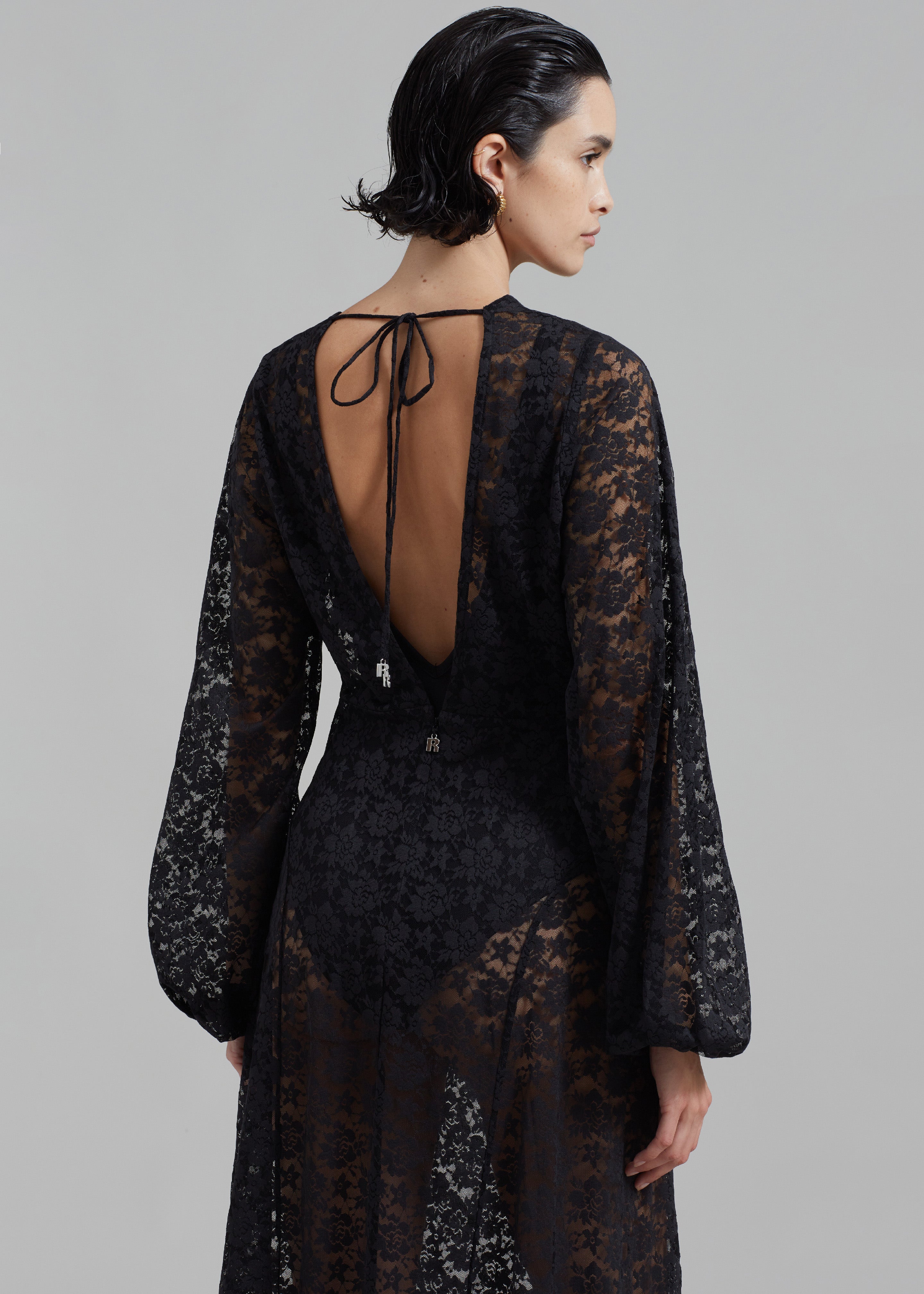 ROTATE Lace Maxi Slit Dress - Black - 2
