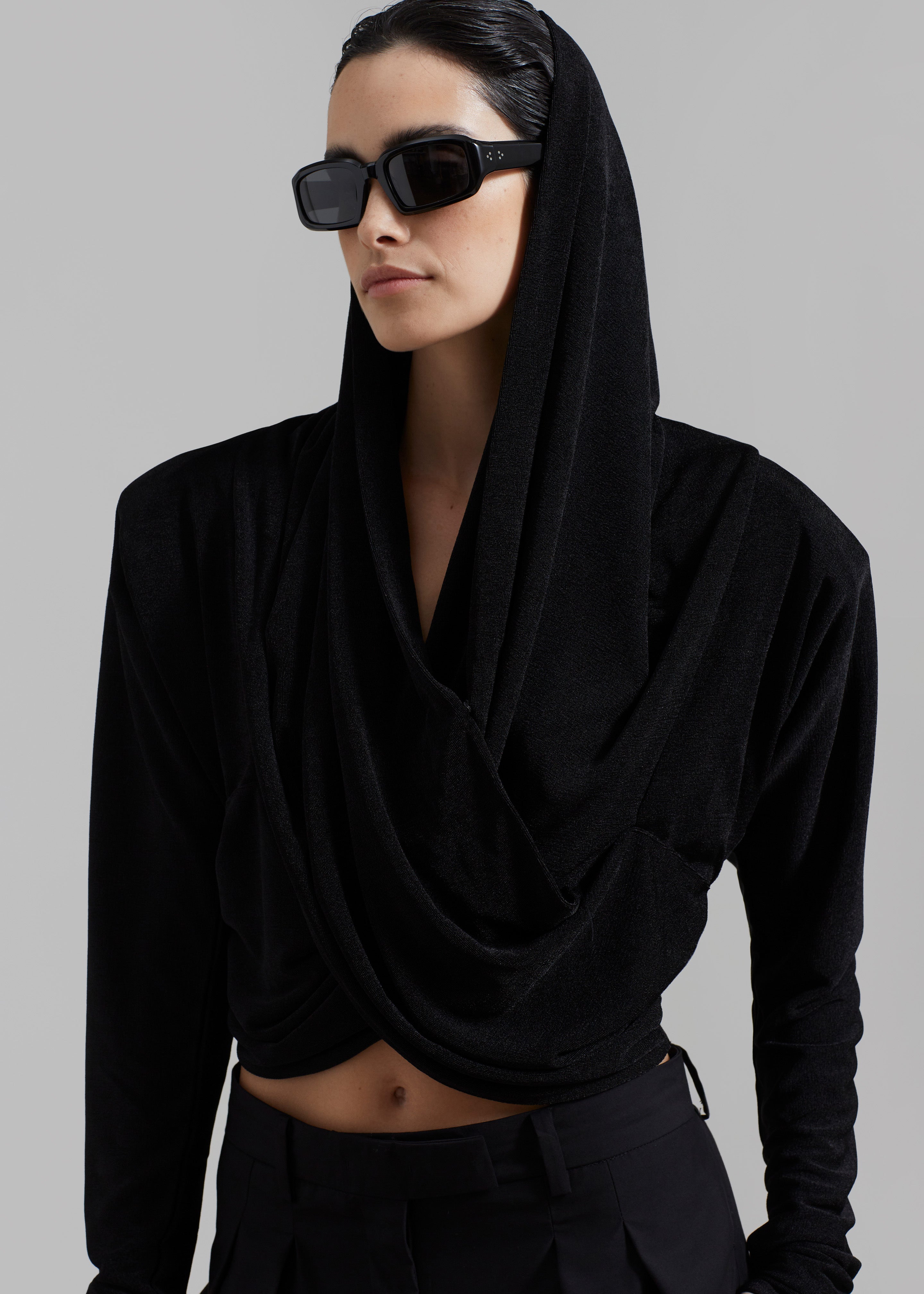 ROTATE Slinky Hooded Top - Black - 2
