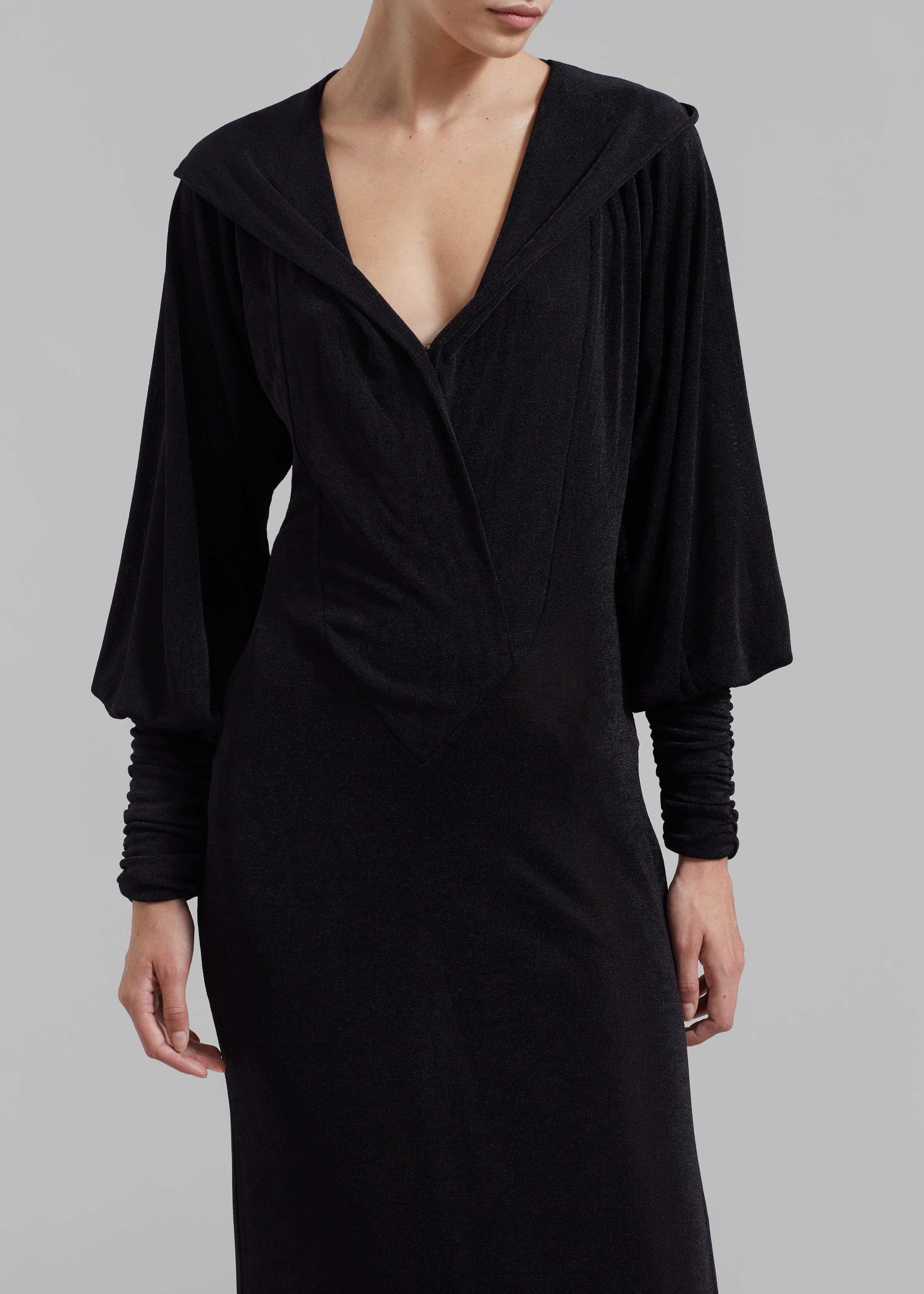 ROTATE Slinky Maxi Hooded Dress - Black - 5