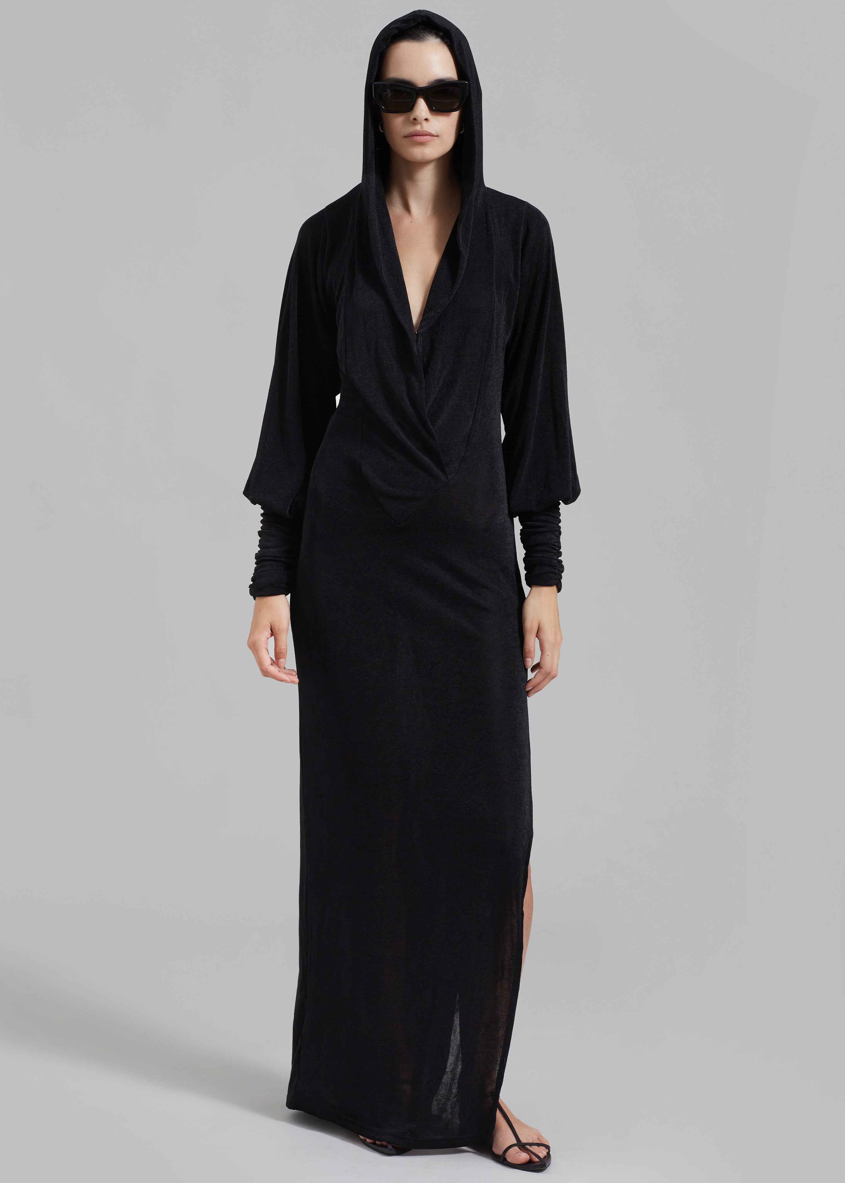 ROTATE Slinky Maxi Hooded Dress Black