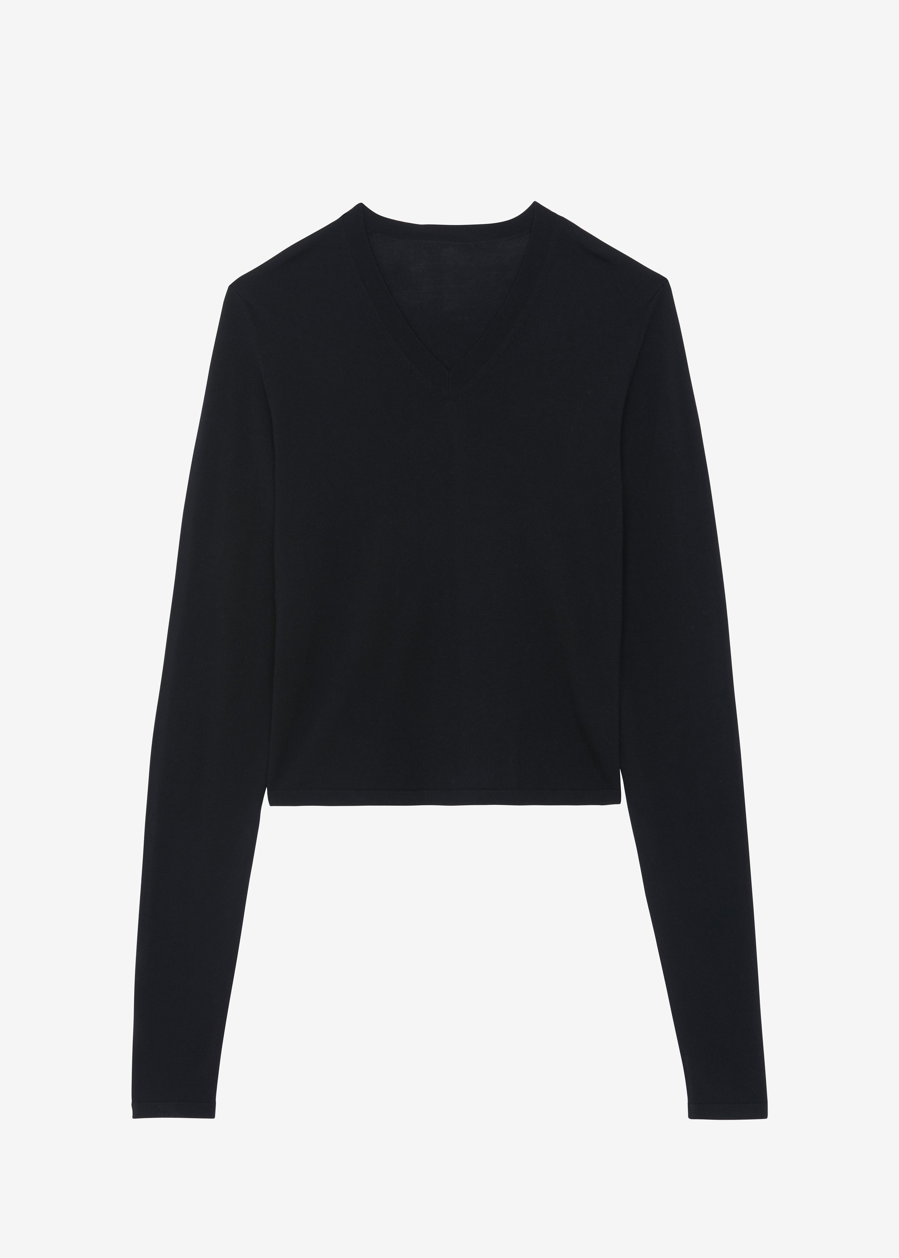 Selma Extra Long Sleeve Merino Wool Pullover - Black - 12