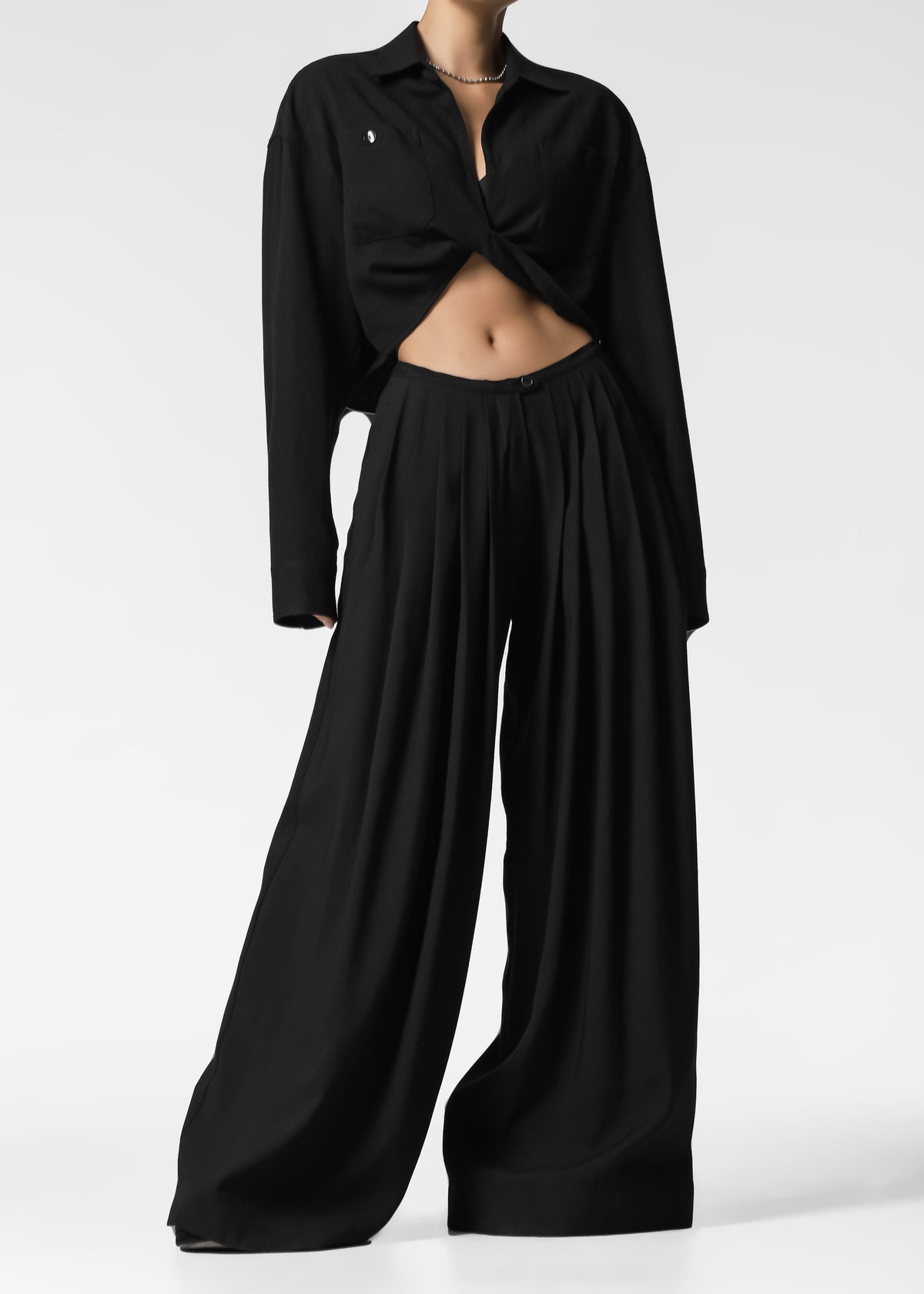 Sloane Wide Leg Trousers - Black - 1