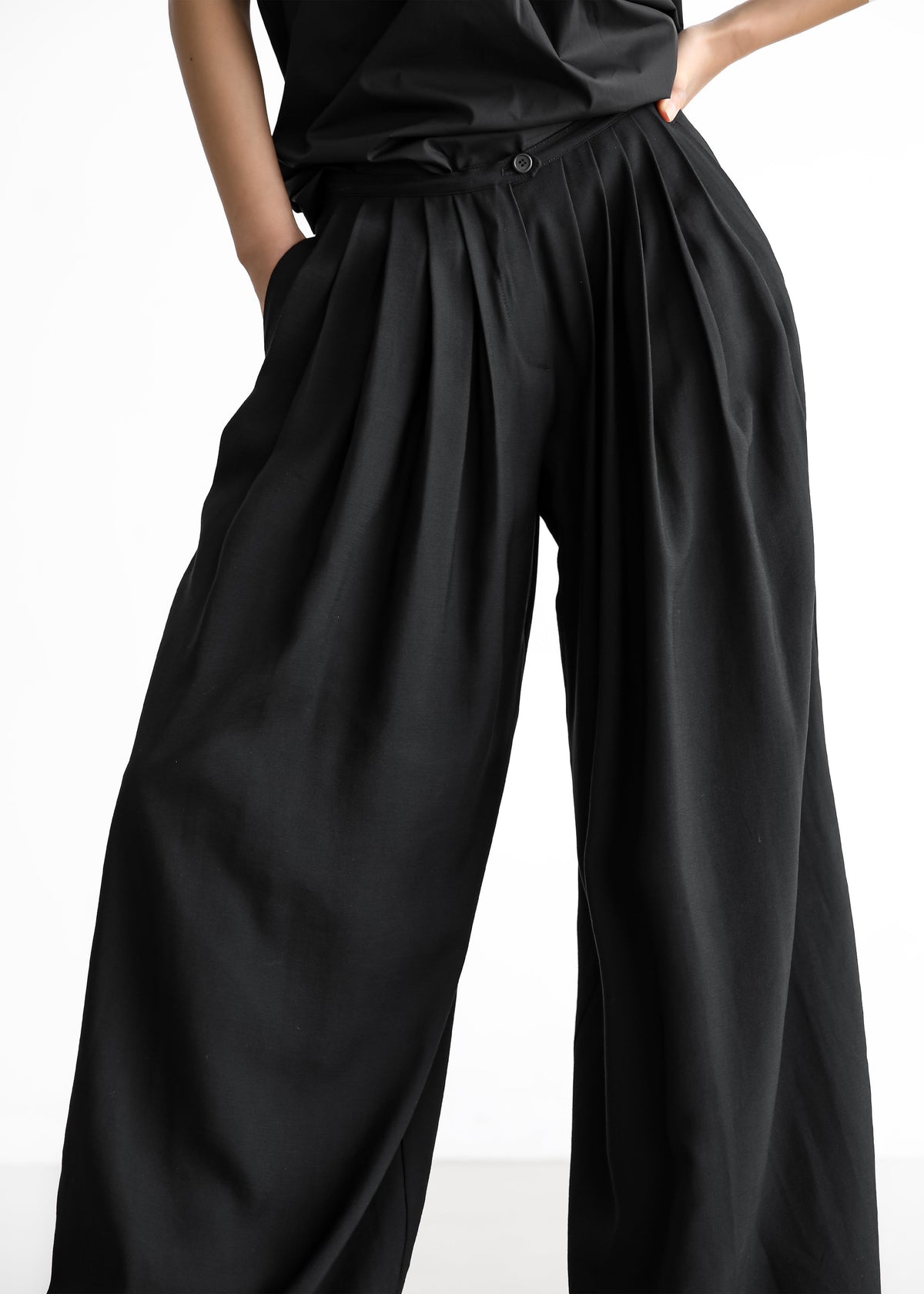 Sloane Wide Leg Trousers - Black - 3