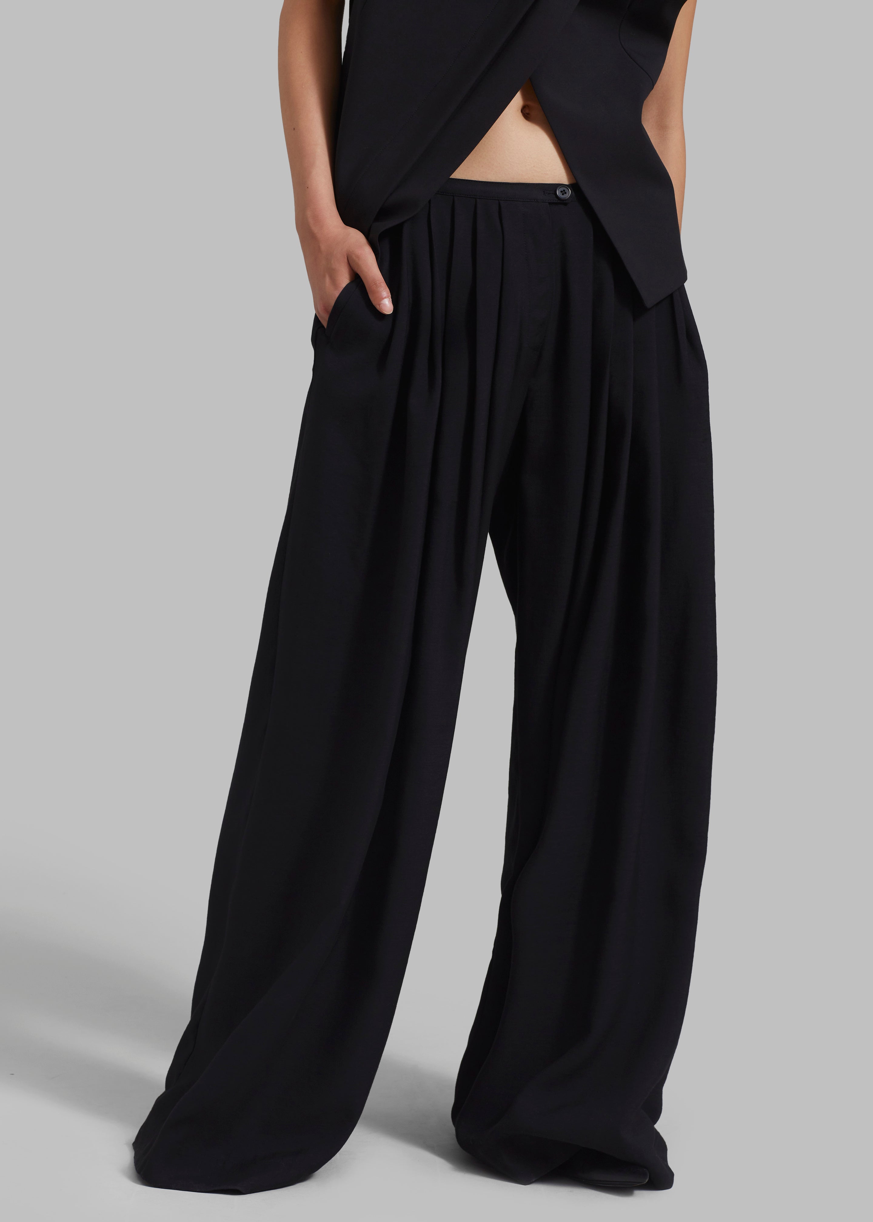 Sloane Wide Leg Trousers - Black - 7
