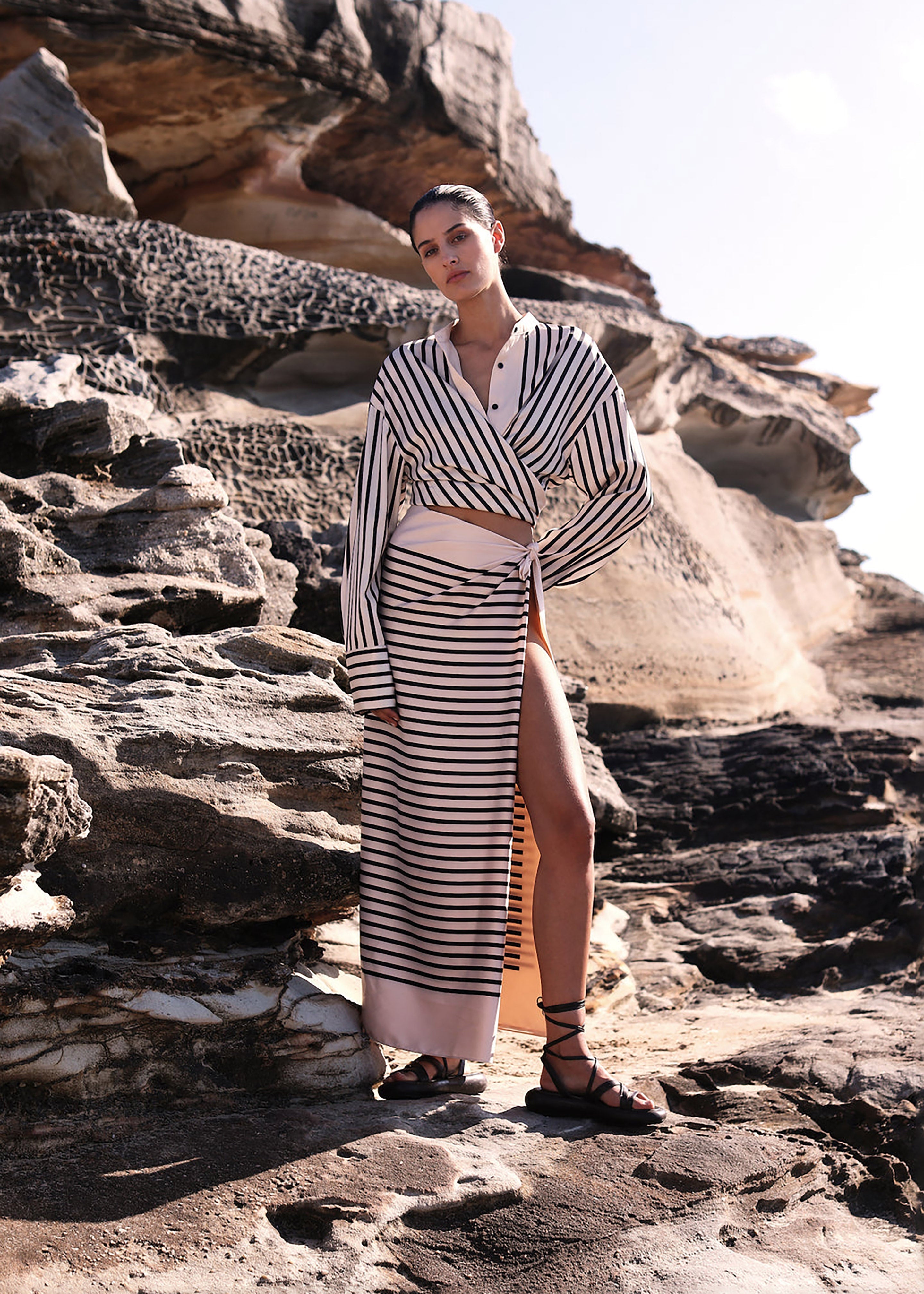 Solaqua The Sarong - Ecru with Black Stripes - 3