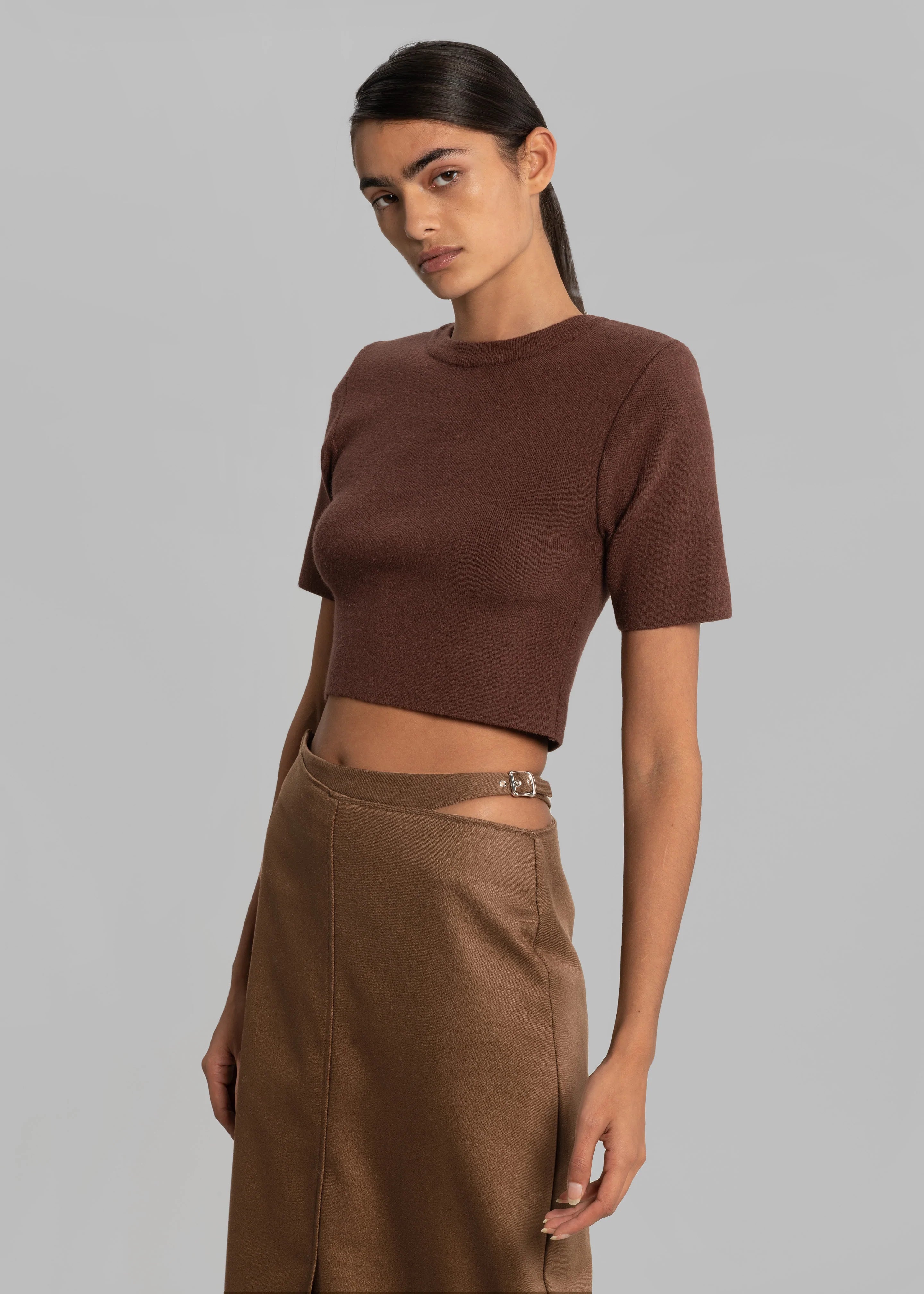 Stacia Cut Out Midi Skirt - Brown - 6
