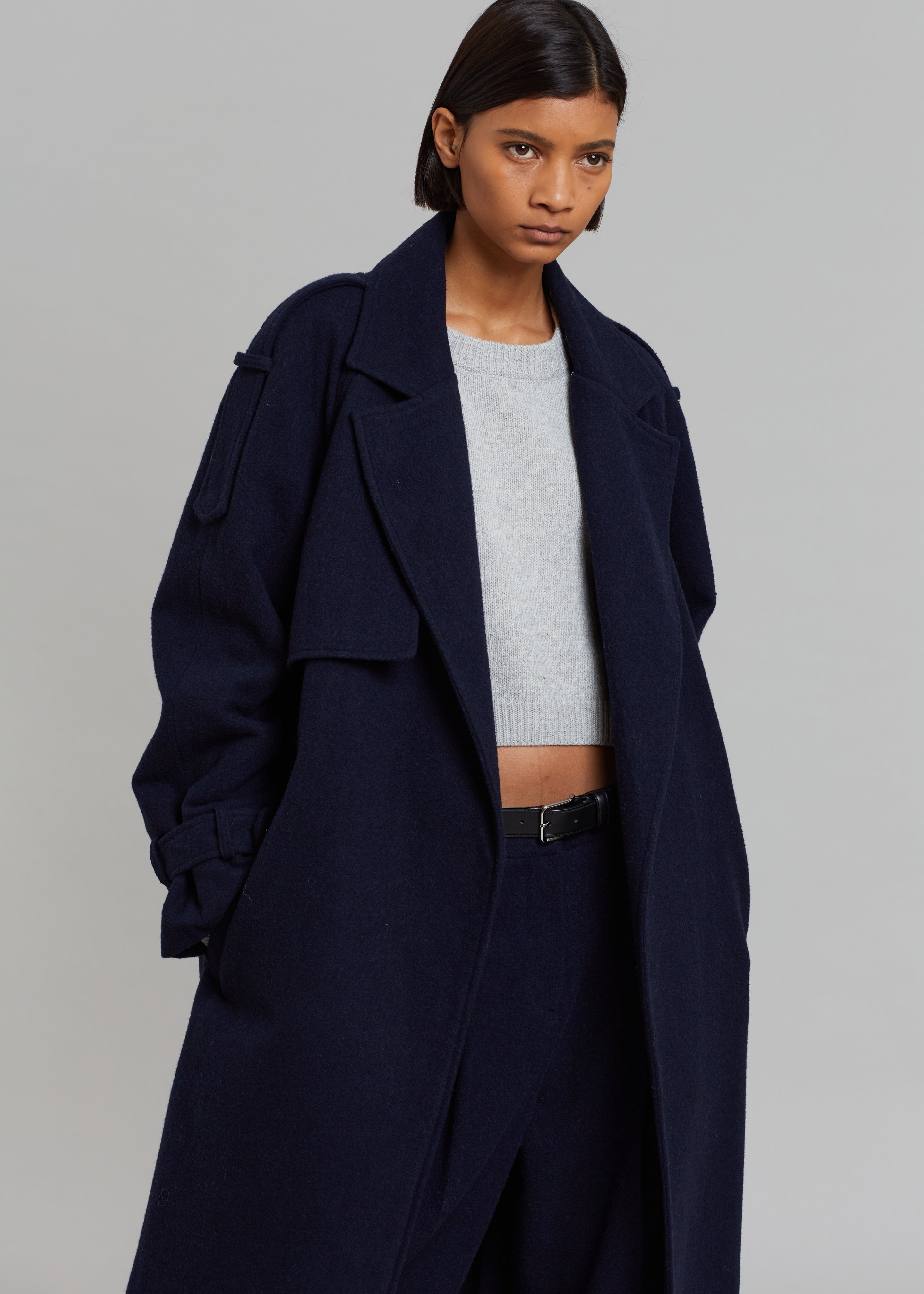 Suzanne Wool Trench Coat - Navy - 3