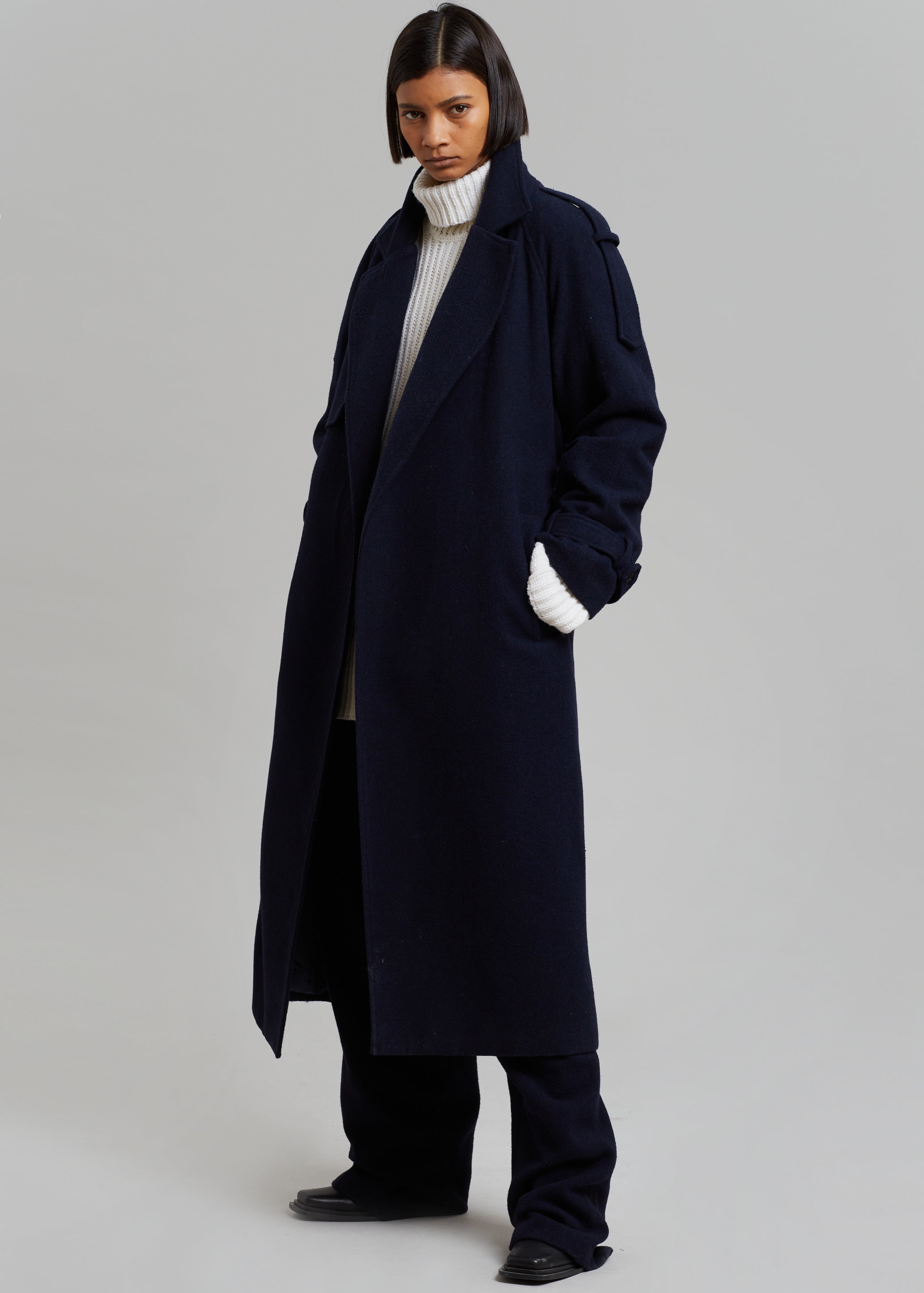 Suzanne Wool Trench Coat - Navy - 4