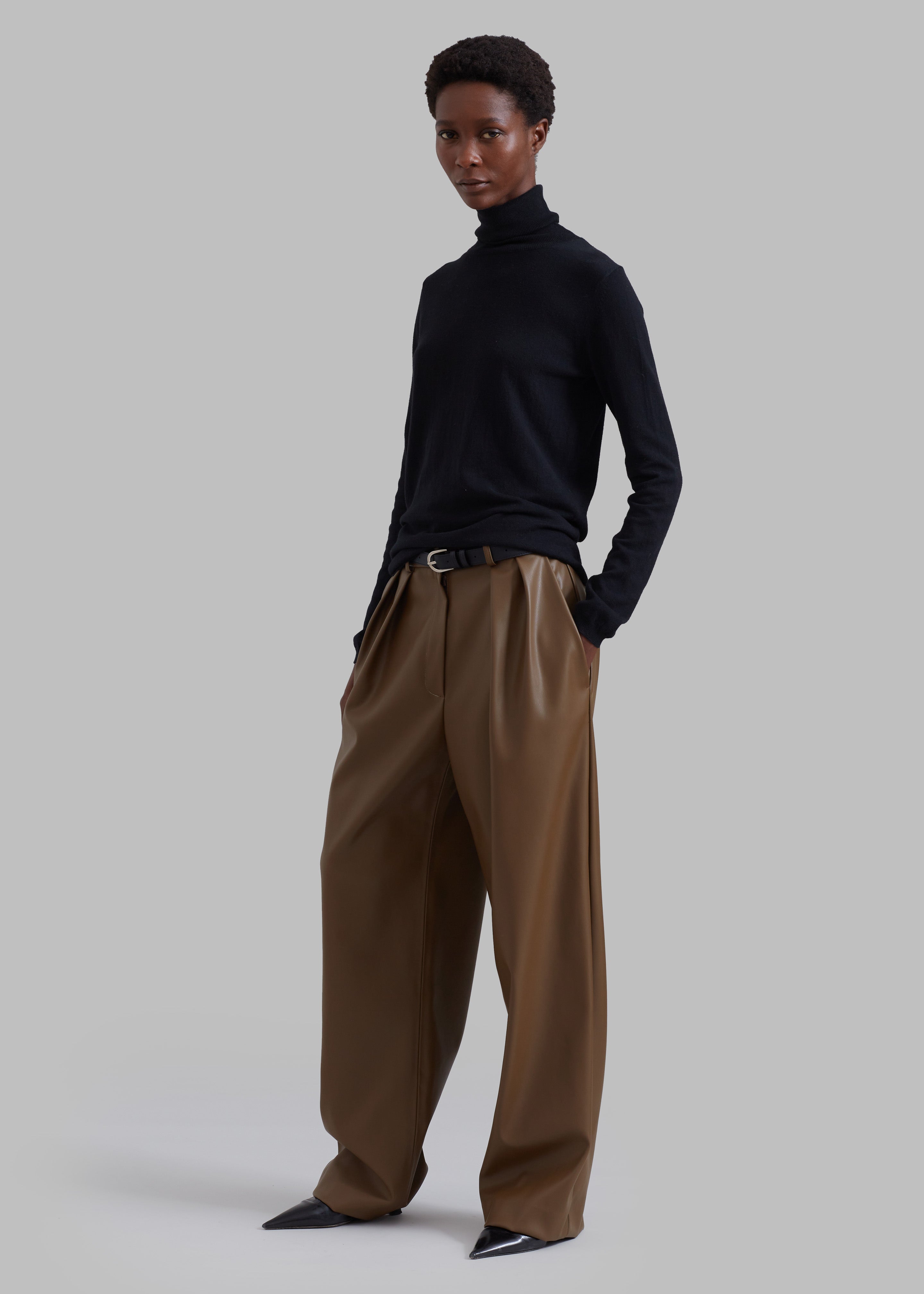 Tranton Faux Leather Pants - Brown - 7
