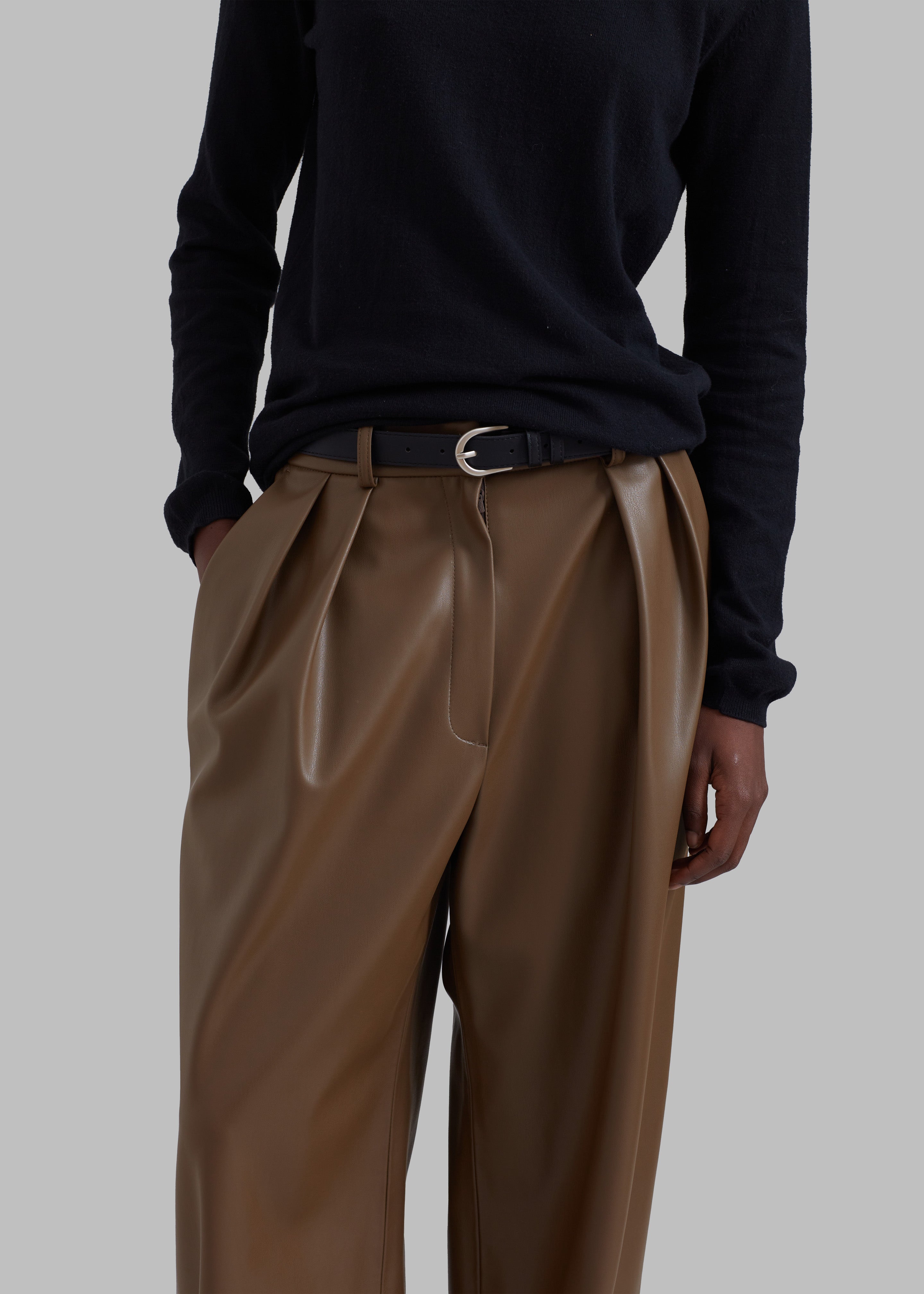 Tranton Faux Leather Pants - Brown - 3