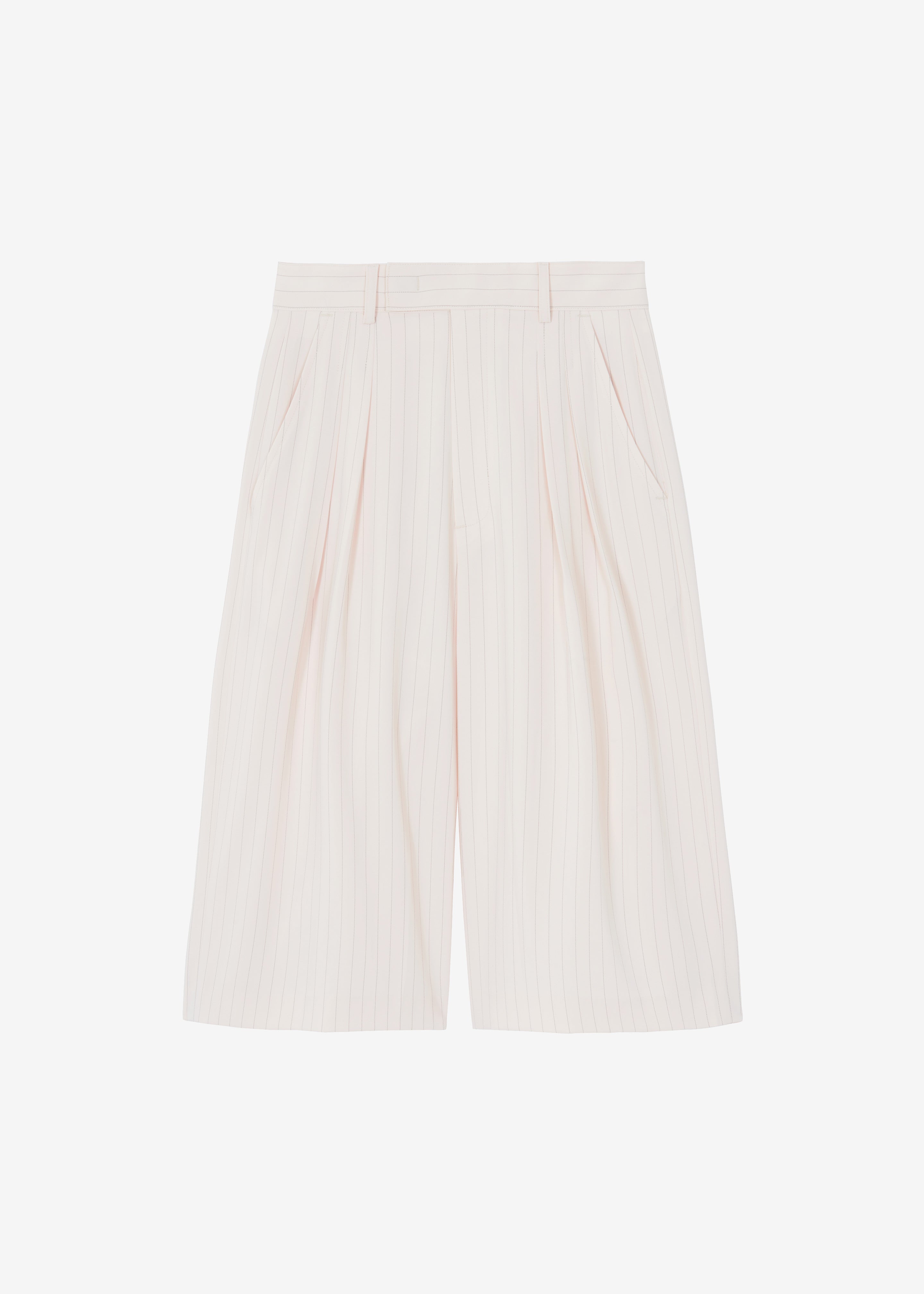 Vivian Fluid Pleated Bermuda Shorts - Beige Pinstripe - 7