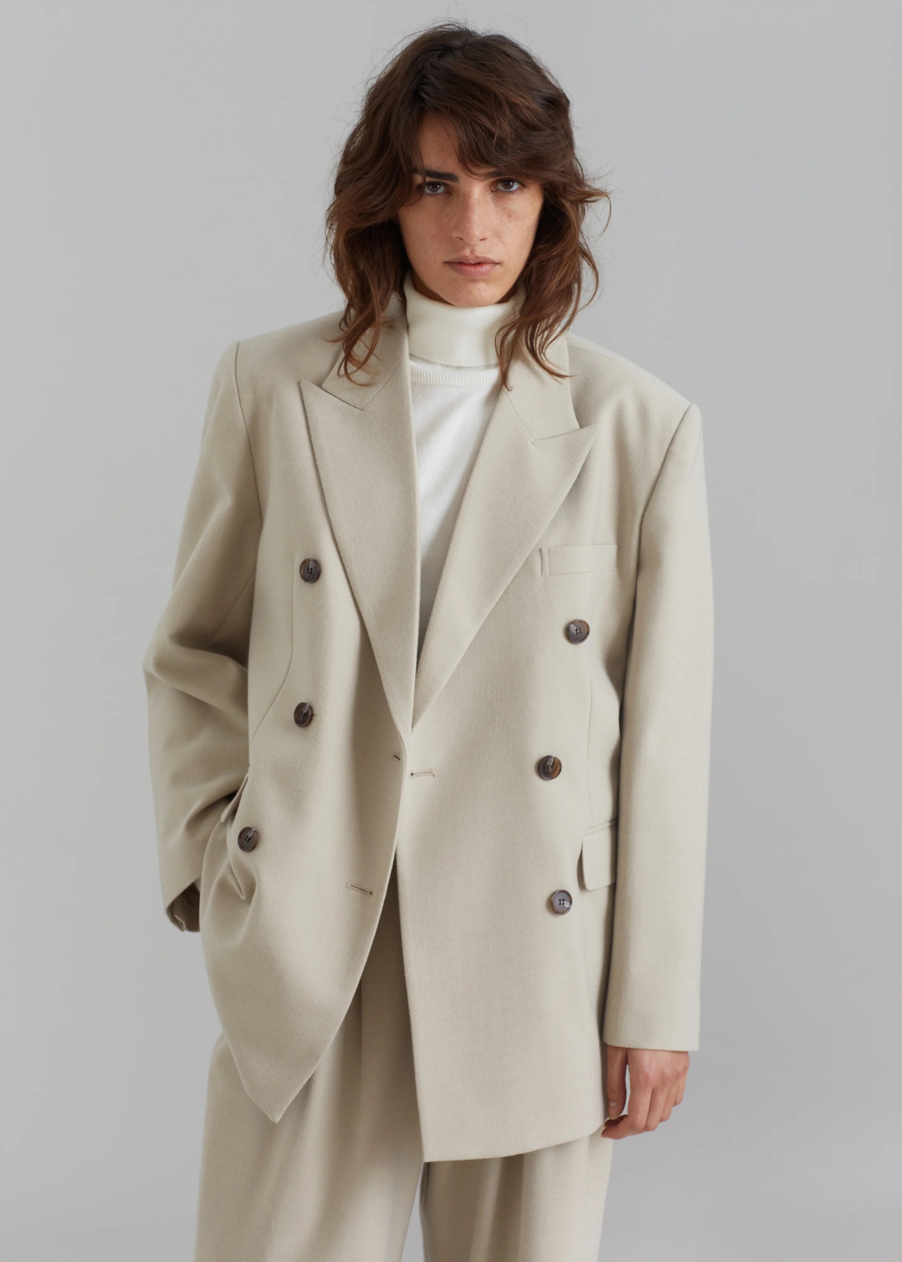 Vance Double Breasted Blazer - Beige - 2