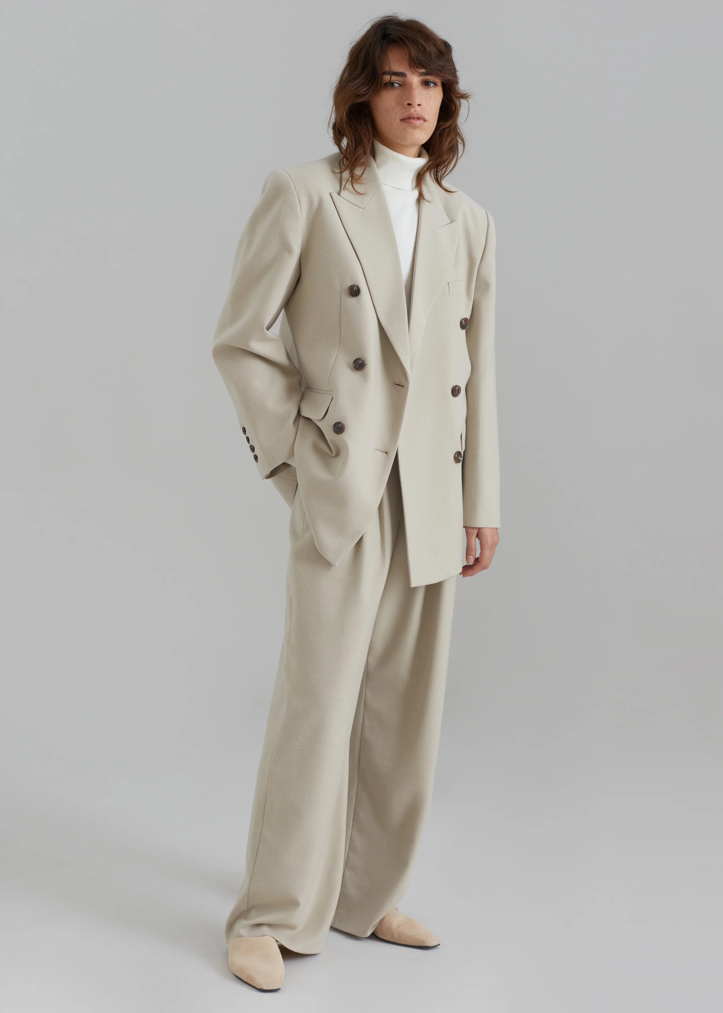 Vance Double Breasted Blazer - Beige - 3