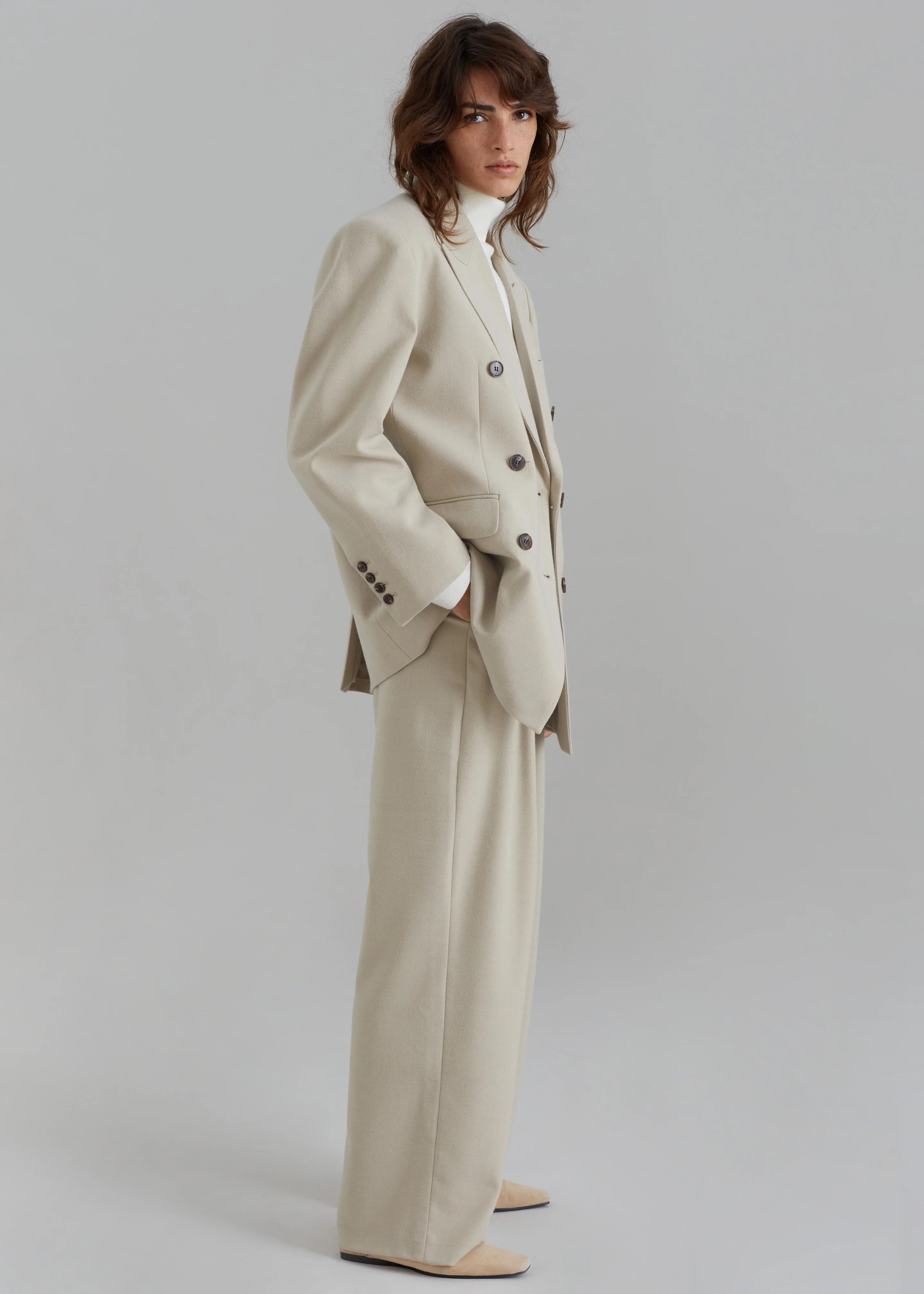 Vance Double Breasted Blazer - Beige - 4