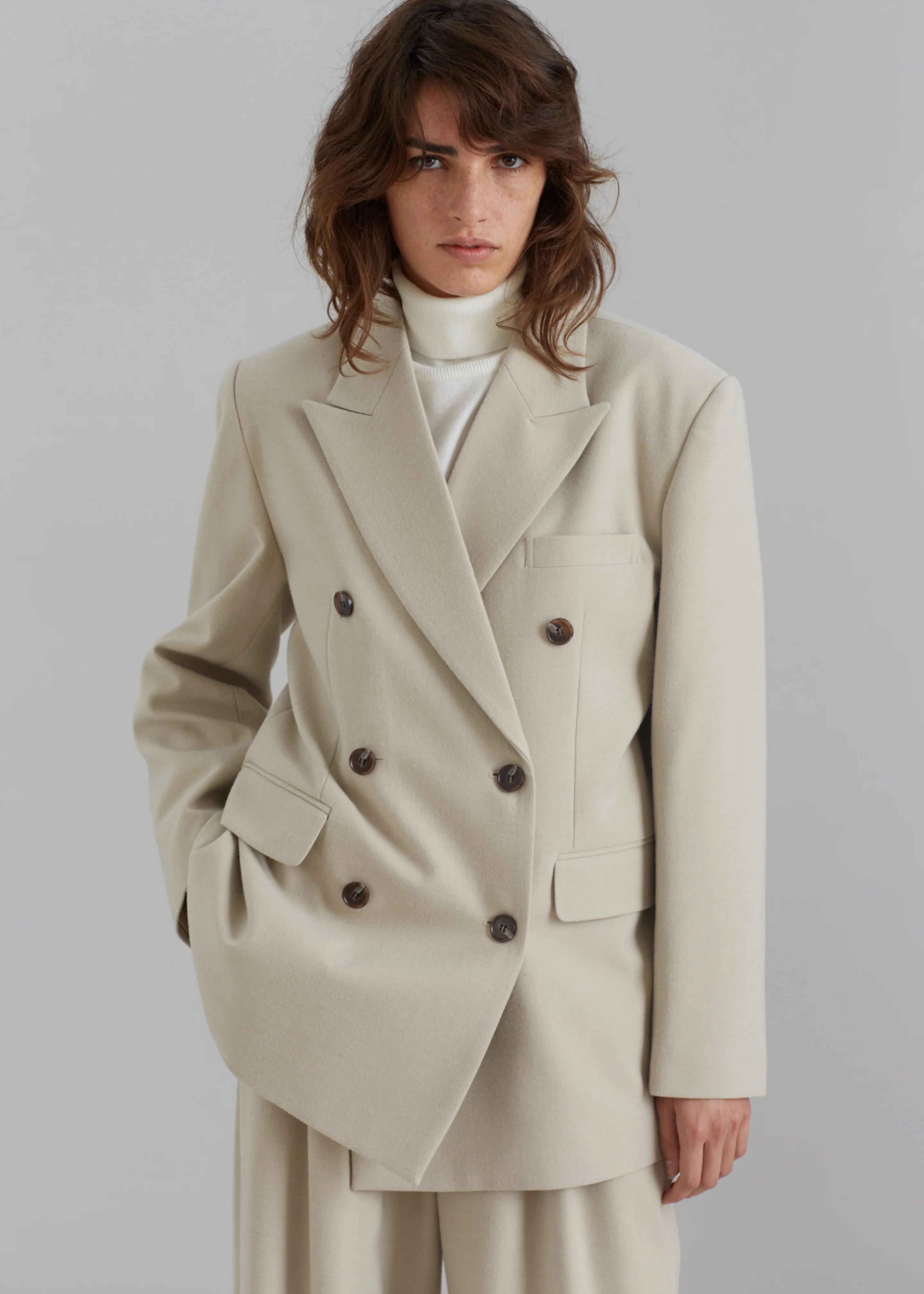 Vance Double Breasted Blazer - Beige - 7