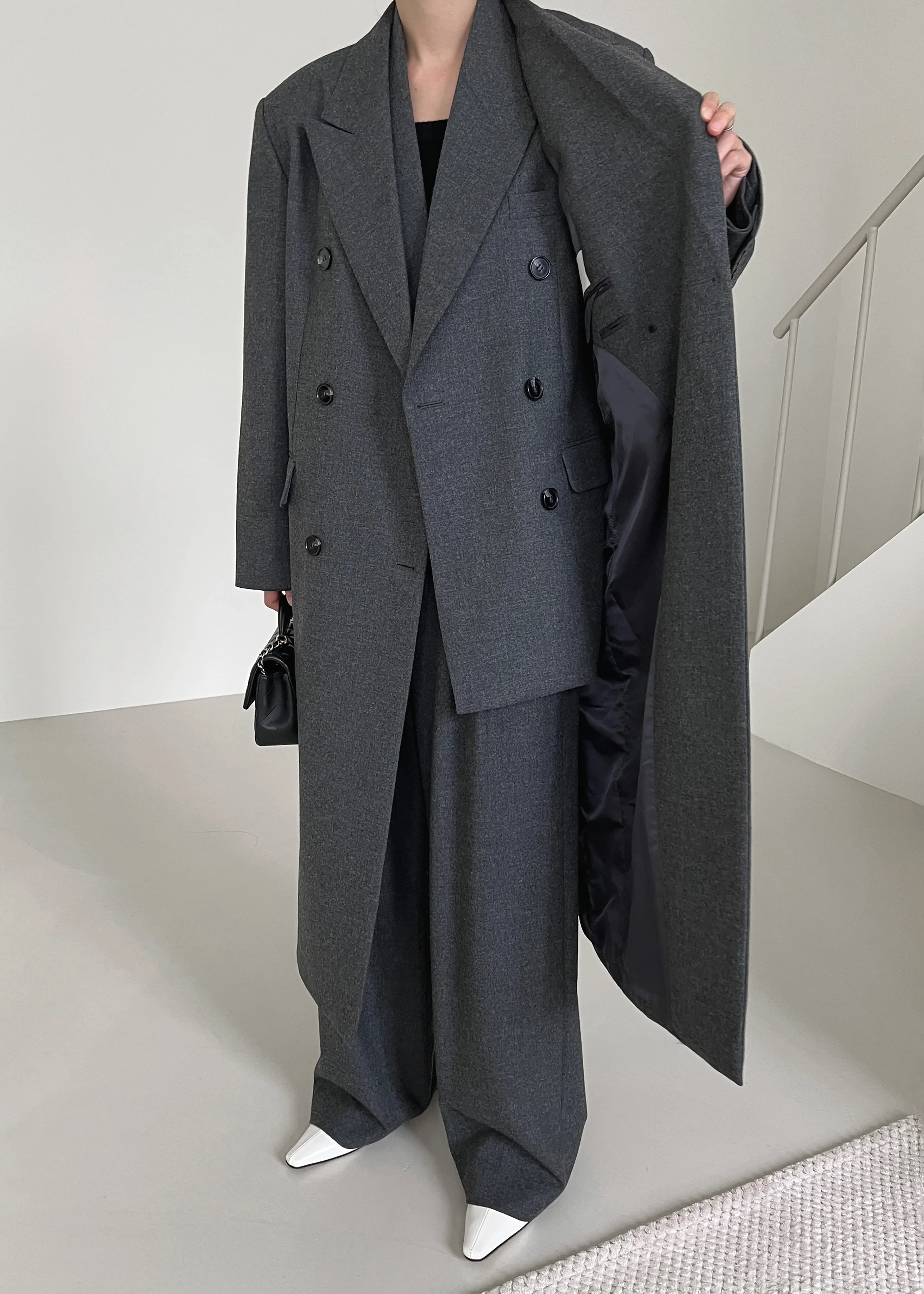 Charcoal double breasted coat new arrivals