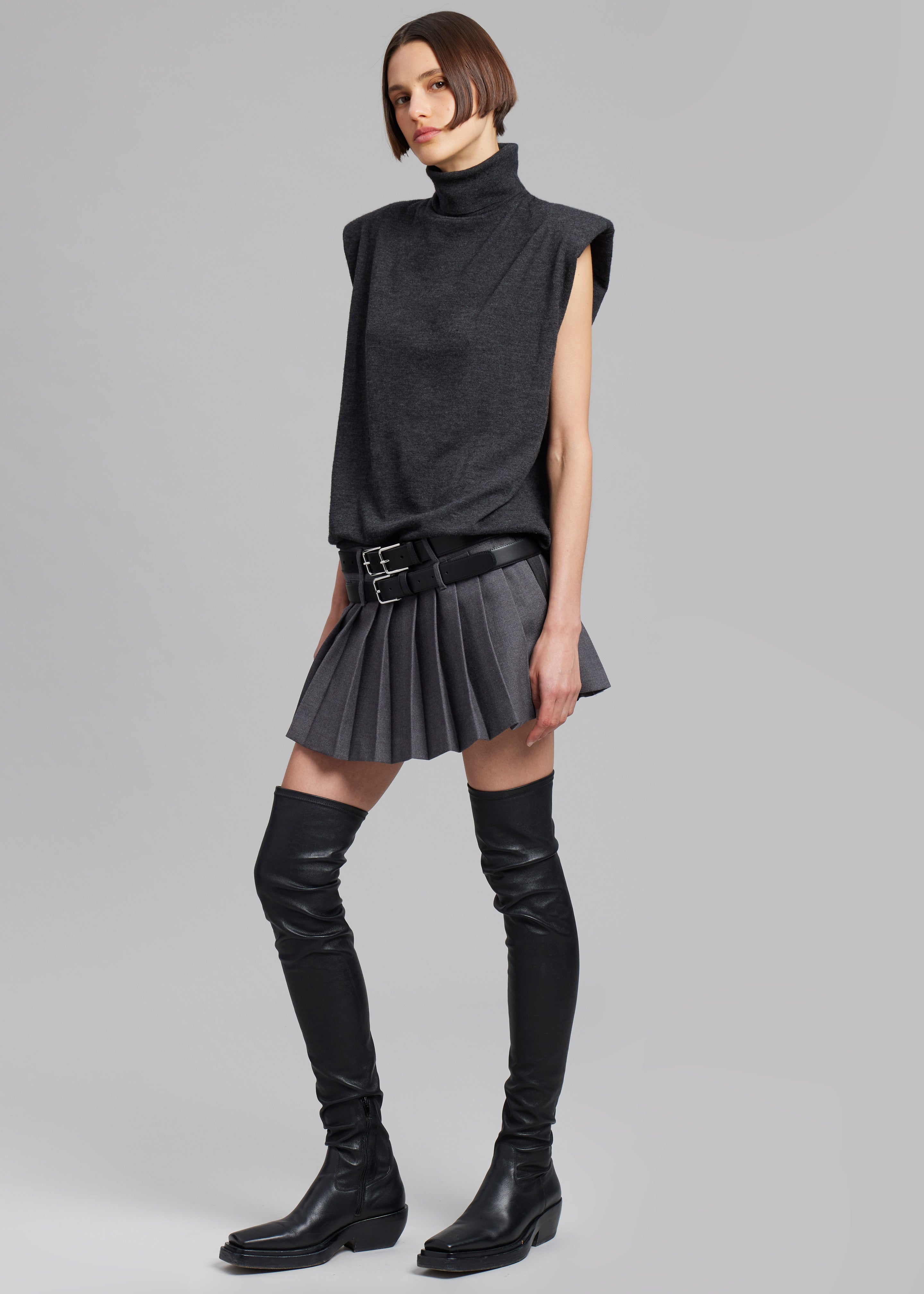 Willow Double Buckle Leather Belt - Black - 5