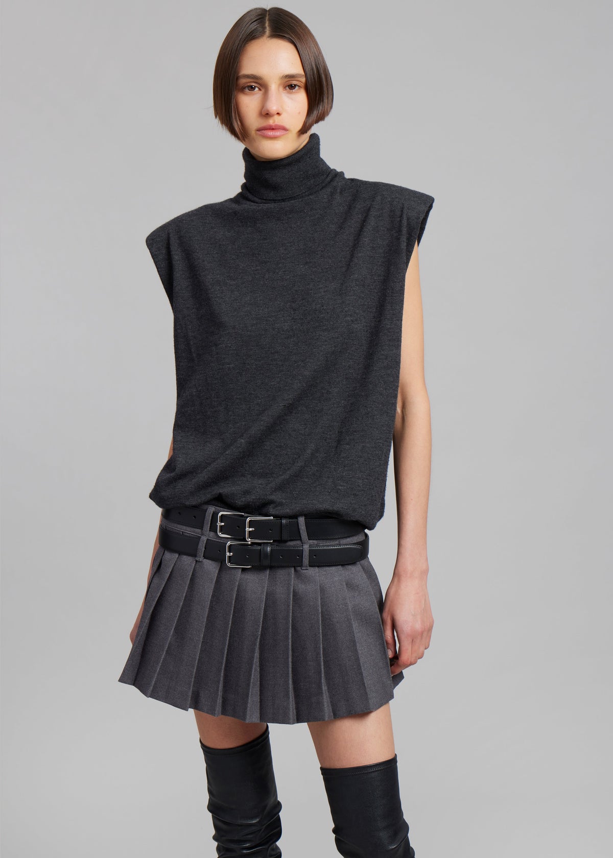 Willow Double Buckle Leather Belt - Black - 4