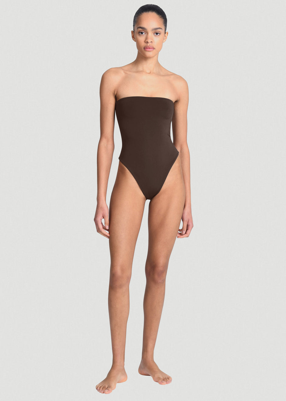 Aexae Bandeau One Piece Swimsuit - Brown - 1