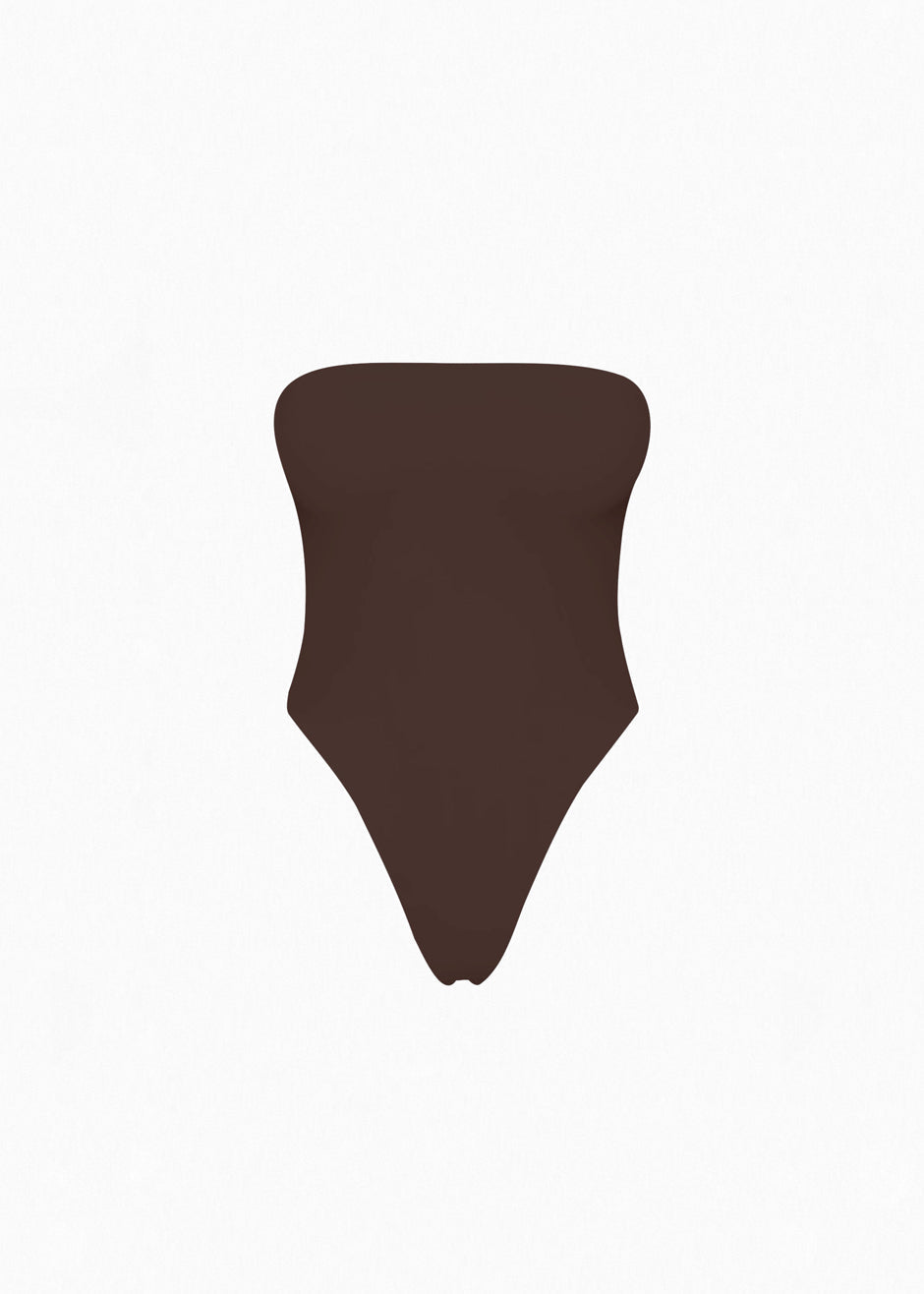 Aexae Bandeau One Piece Swimsuit - Brown - 3