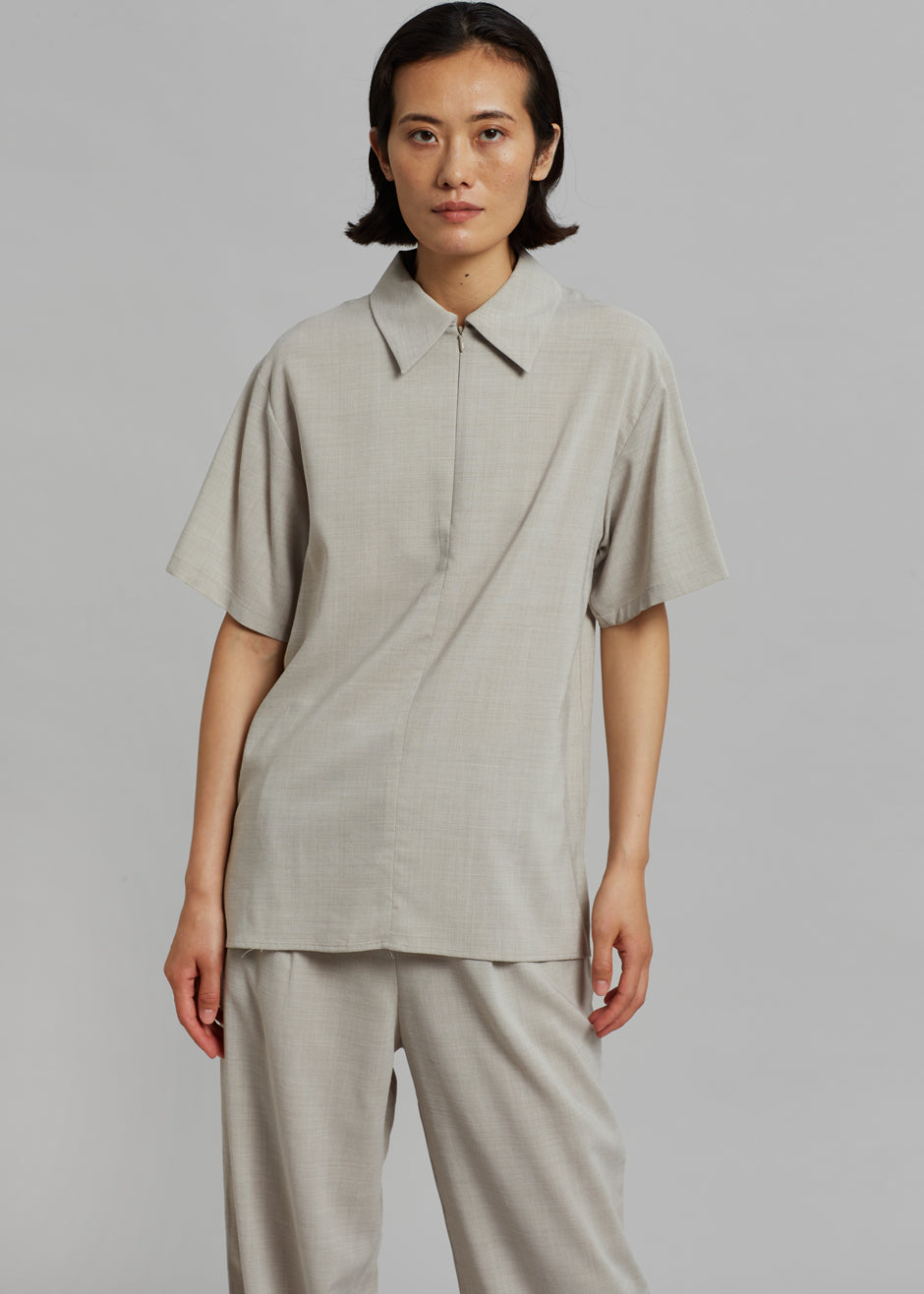 Aino Zip Up Polo - Birch Melange - 1