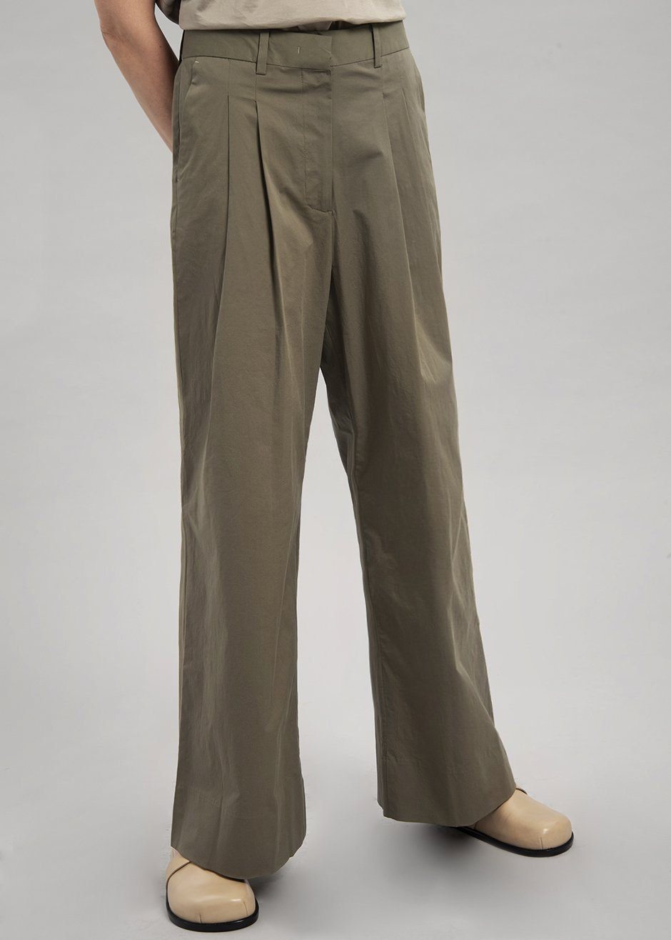 Blanche Pleated Trousers - Olive - 3