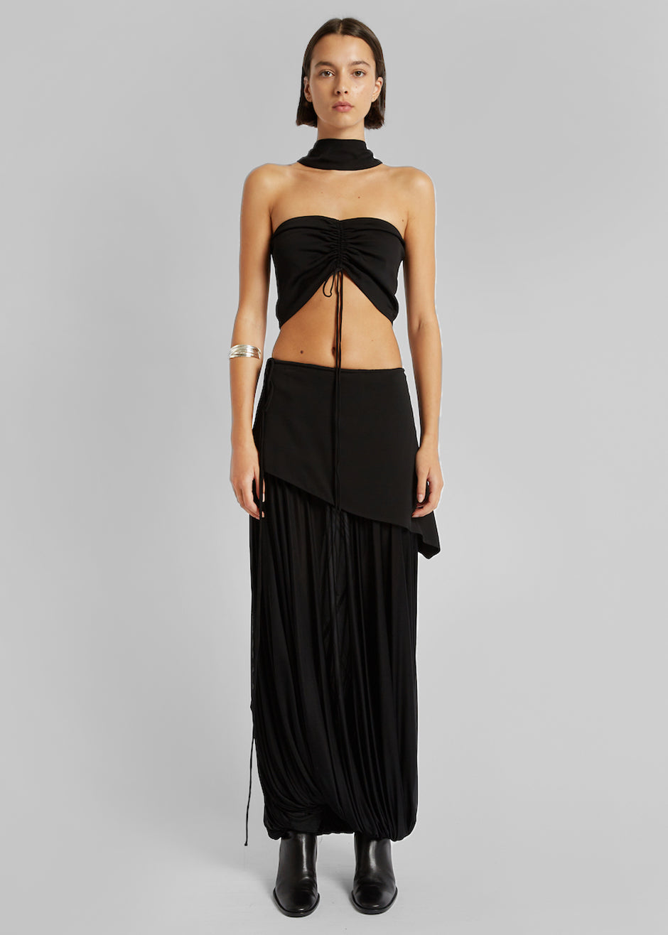 Christopher Esber Reversed Halter Ruched Crop Top - Black - 1