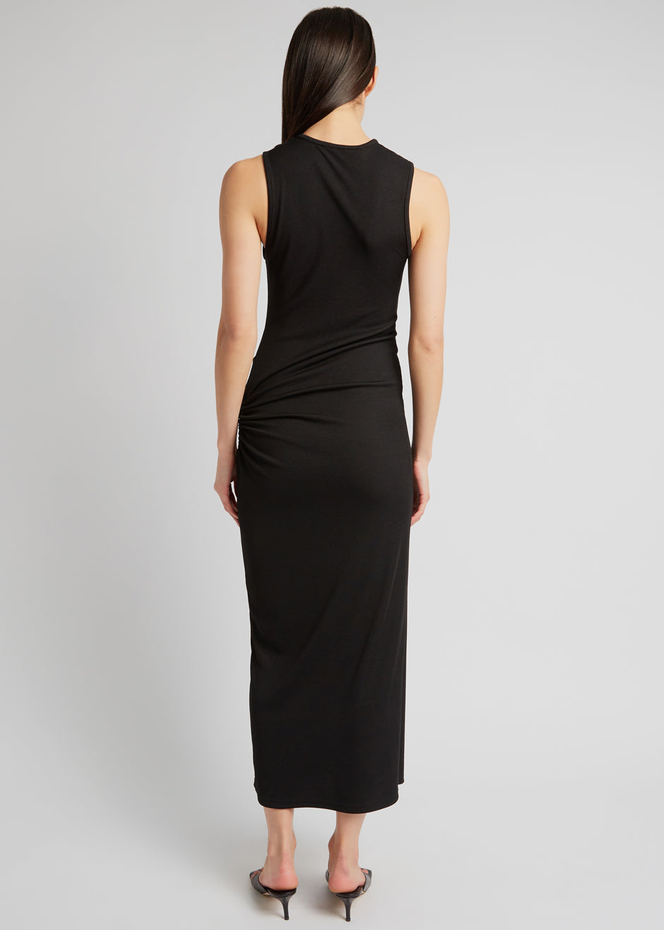 Christopher Esber Ruched Quartz Hip Tank Dress - Black/Yellow Stones - 4