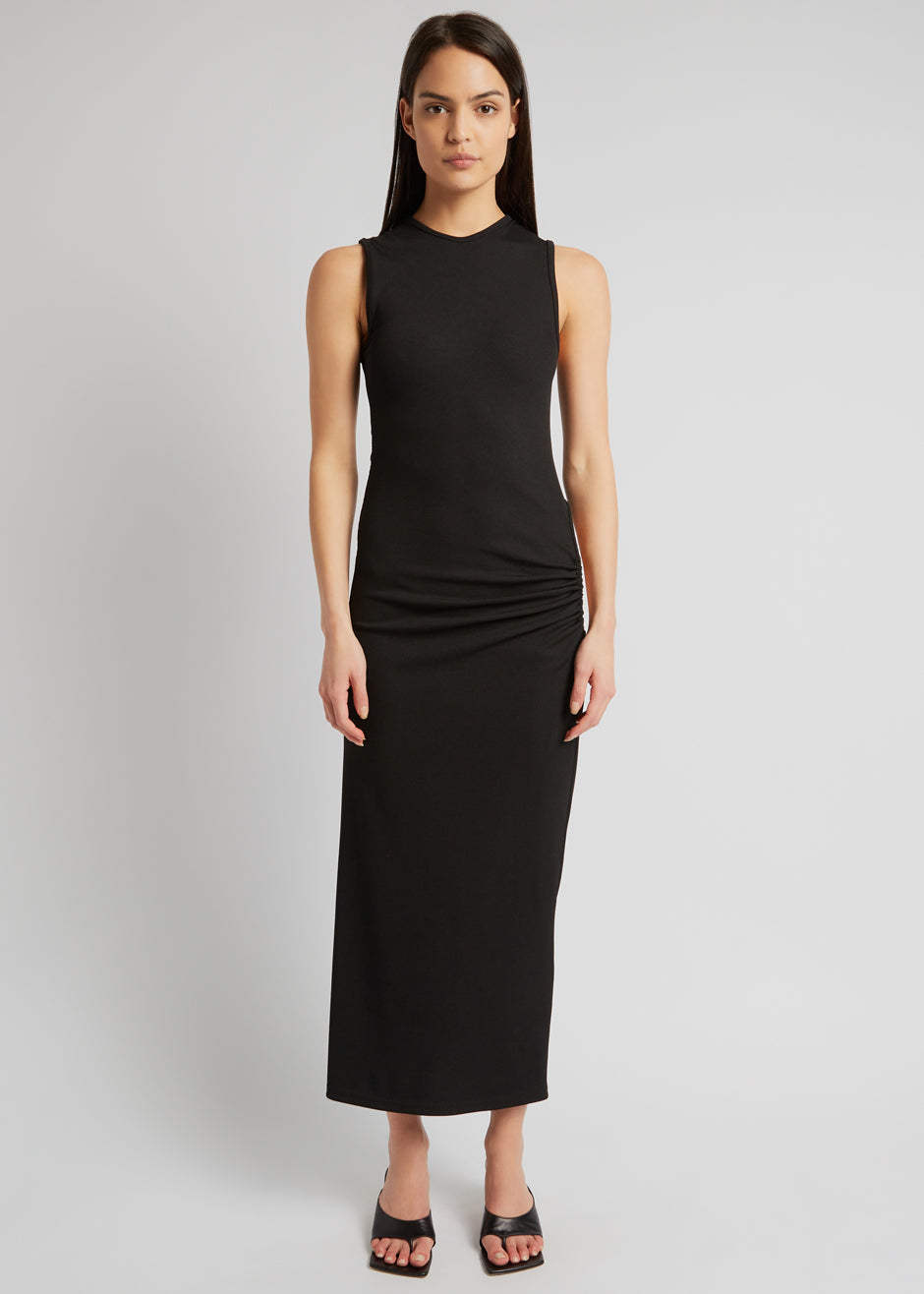 Christopher Esber Ruched Quartz Hip Tank Dress - Black/Yellow Stones - 3