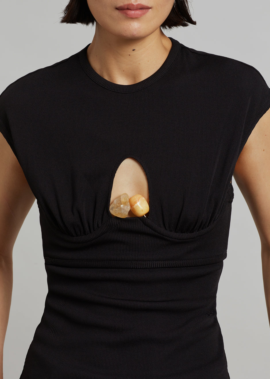 Christopher Esber Underbust Quartz Ribbed Tank - Black/Yellow Stones - 2