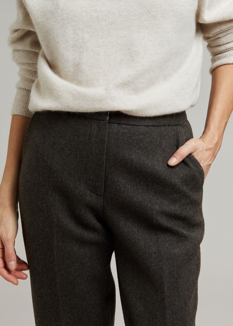 Elan Herringbone Pants - Dark Grey Melange - 4
