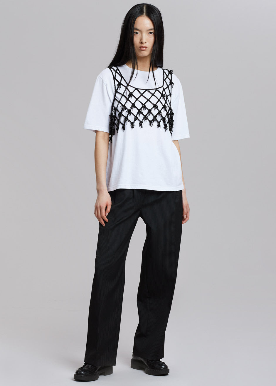 GANNI Beaded Netting Crop Top - Black - 3