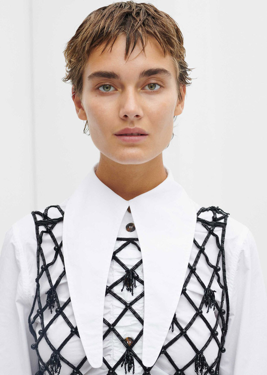 GANNI Beaded Netting Crop Top - Black - 1