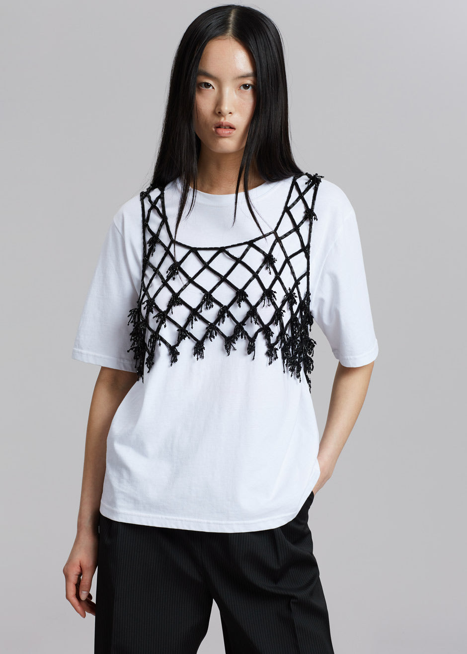 GANNI Beaded Netting Crop Top - Black - 2