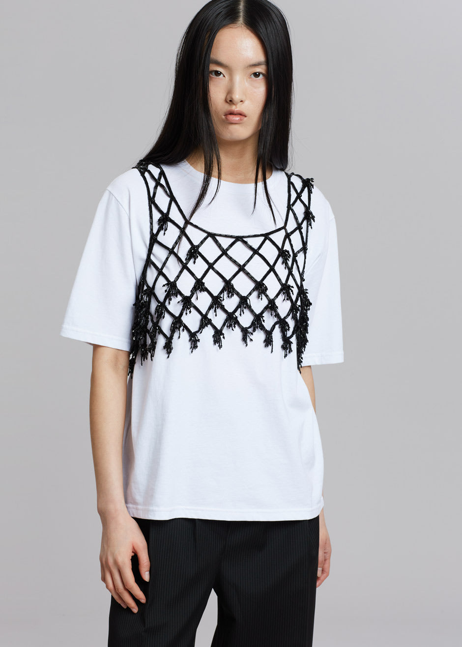 GANNI Beaded Netting Crop Top - Black - 5
