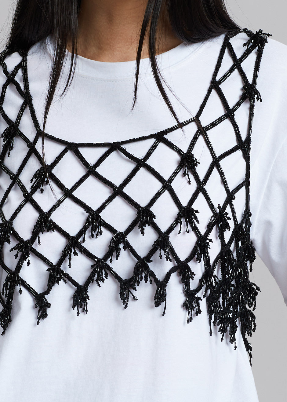GANNI Beaded Netting Crop Top - Black - 4