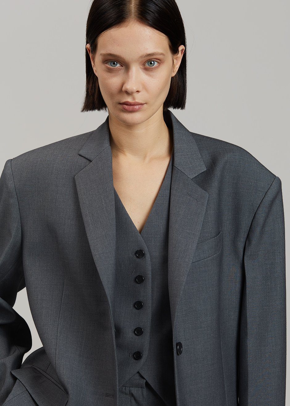 Gelso Oversized Blazer - Dark Grey Melange - 5