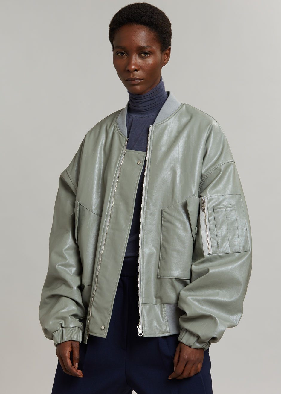 Hane Faux Leather Bomber - Eucalyptus - 8