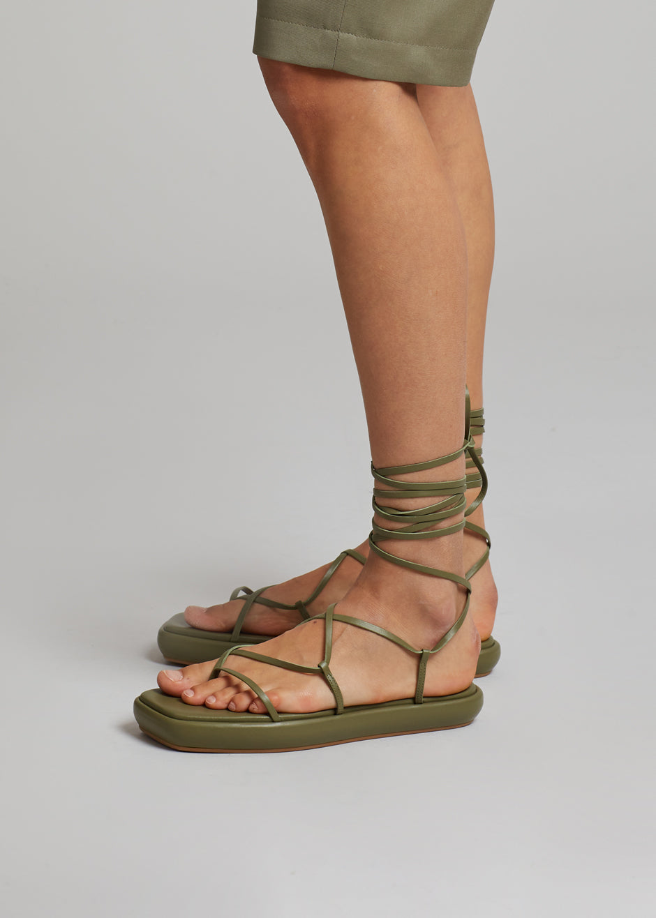 Ilio Smeraldo Géraldine Boublil Lace Up Flat Sandal - Kaki - 3