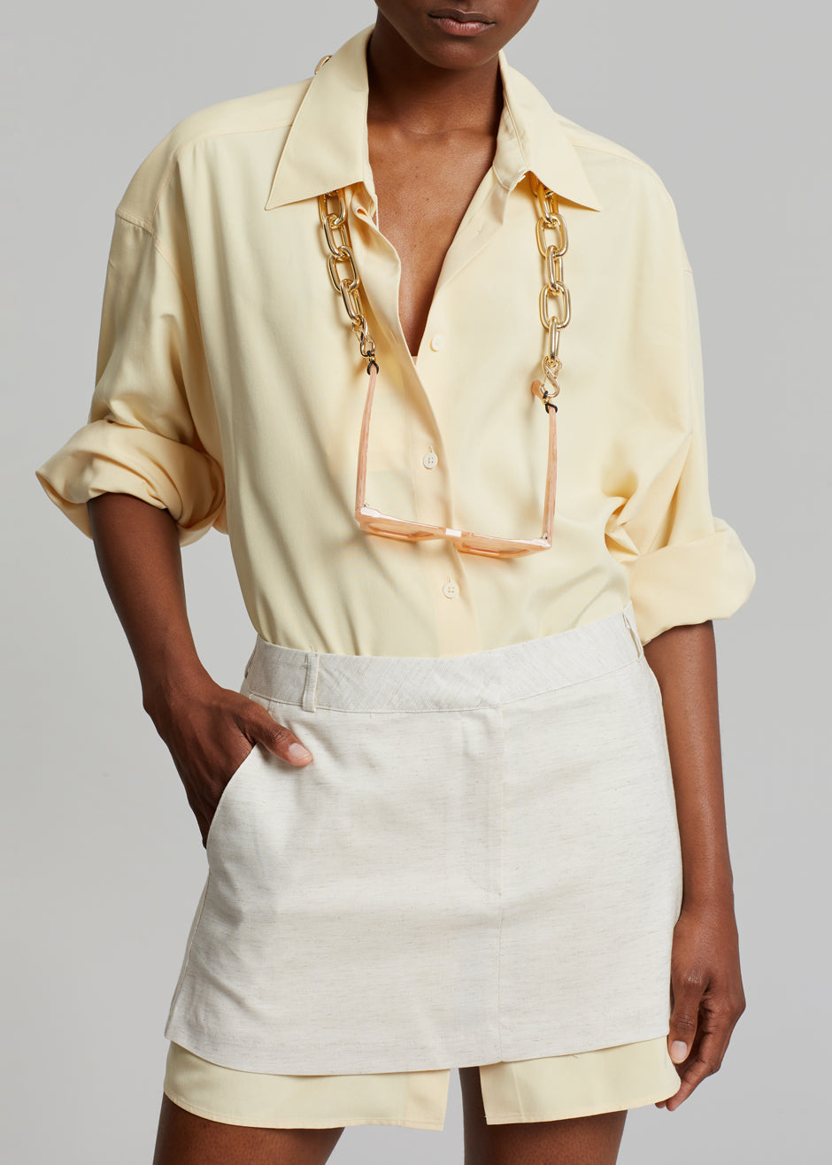 Isle Linen Mini Skirt - Oat Melange - 6
